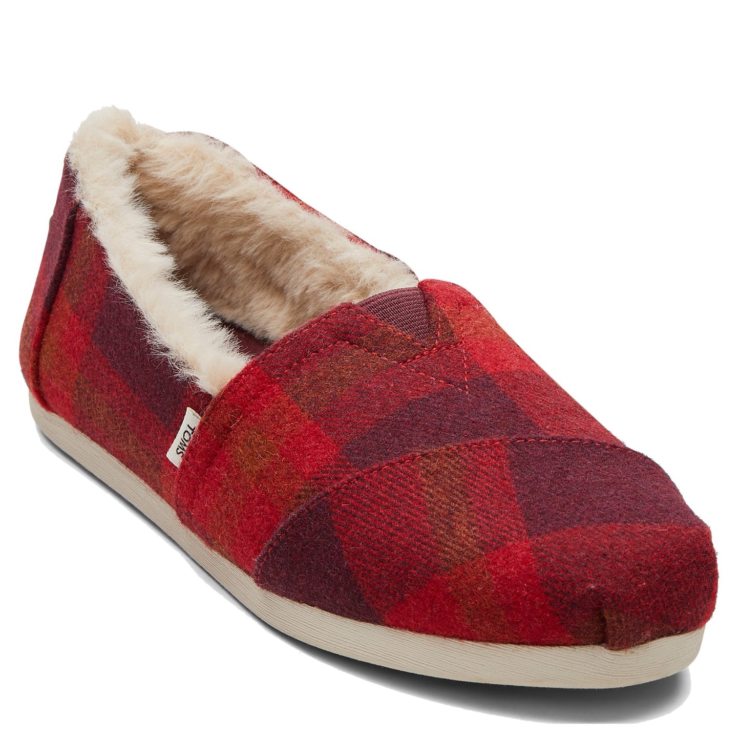 Peltz Shoes Women's Toms Alpargata Faux Fur Lined Slip-On RED PLAID 10016748