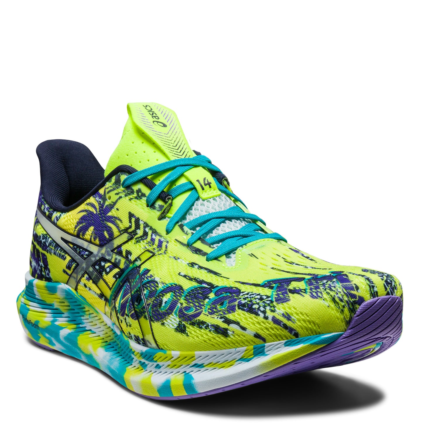 Peltz Shoes Men's ASICS GEL-Noosa Tri 14 Running Shoe LIME ZEST/SKY 1011B368-301