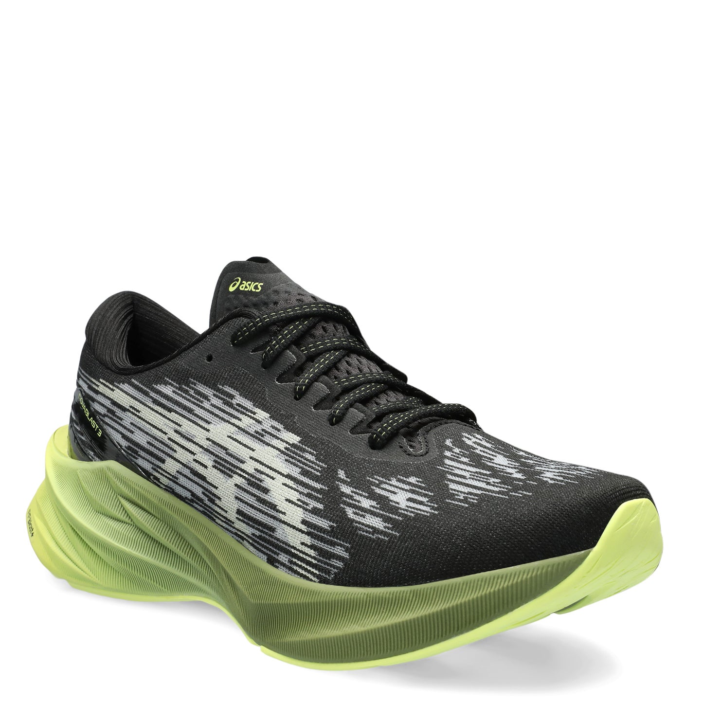 Peltz Shoes Men's ASICS Novablast 3 Running Shoe GREEN BLACK WHITE 1011B458-005