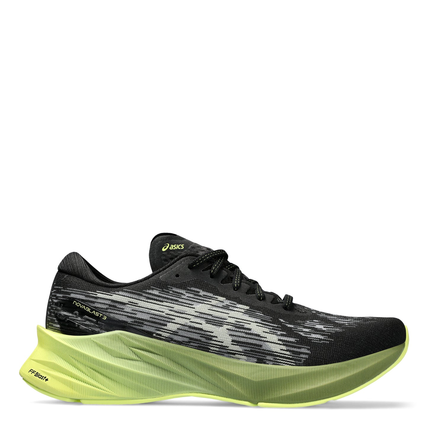 Peltz Shoes Men's ASICS Novablast 3 Running Shoe GREEN BLACK WHITE 1011B458-005