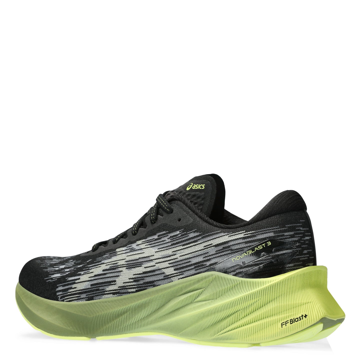 Peltz Shoes Men's ASICS Novablast 3 Running Shoe GREEN BLACK WHITE 1011B458-005