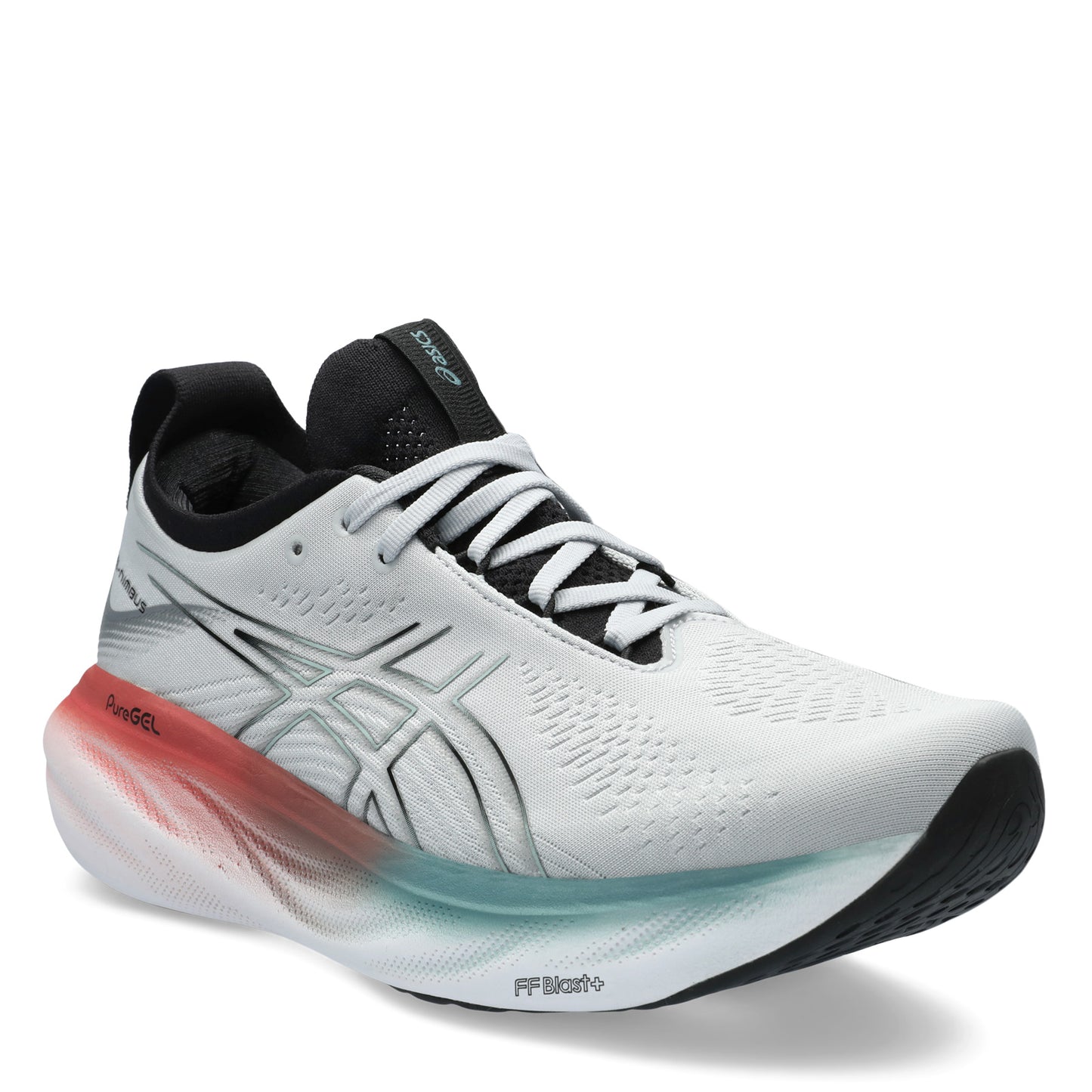 Peltz Shoes Men's ASICS GEL-Nimbus 25 Running Shoe Grey Teal Orange 1011B547-023