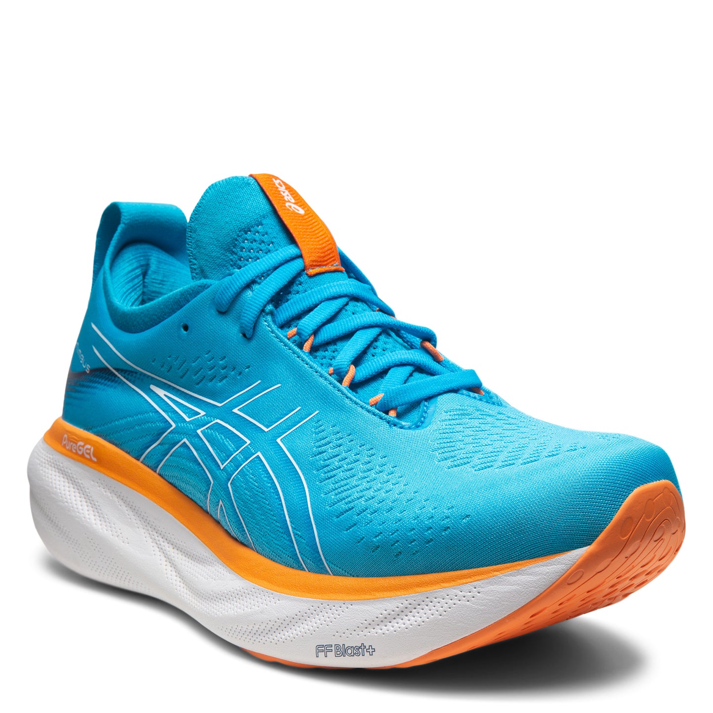 Peltz Shoes Men's ASICS GEL-Nimbus 25 Running Shoe ISLAND BLUE/SUN PEACH 1011B547-400