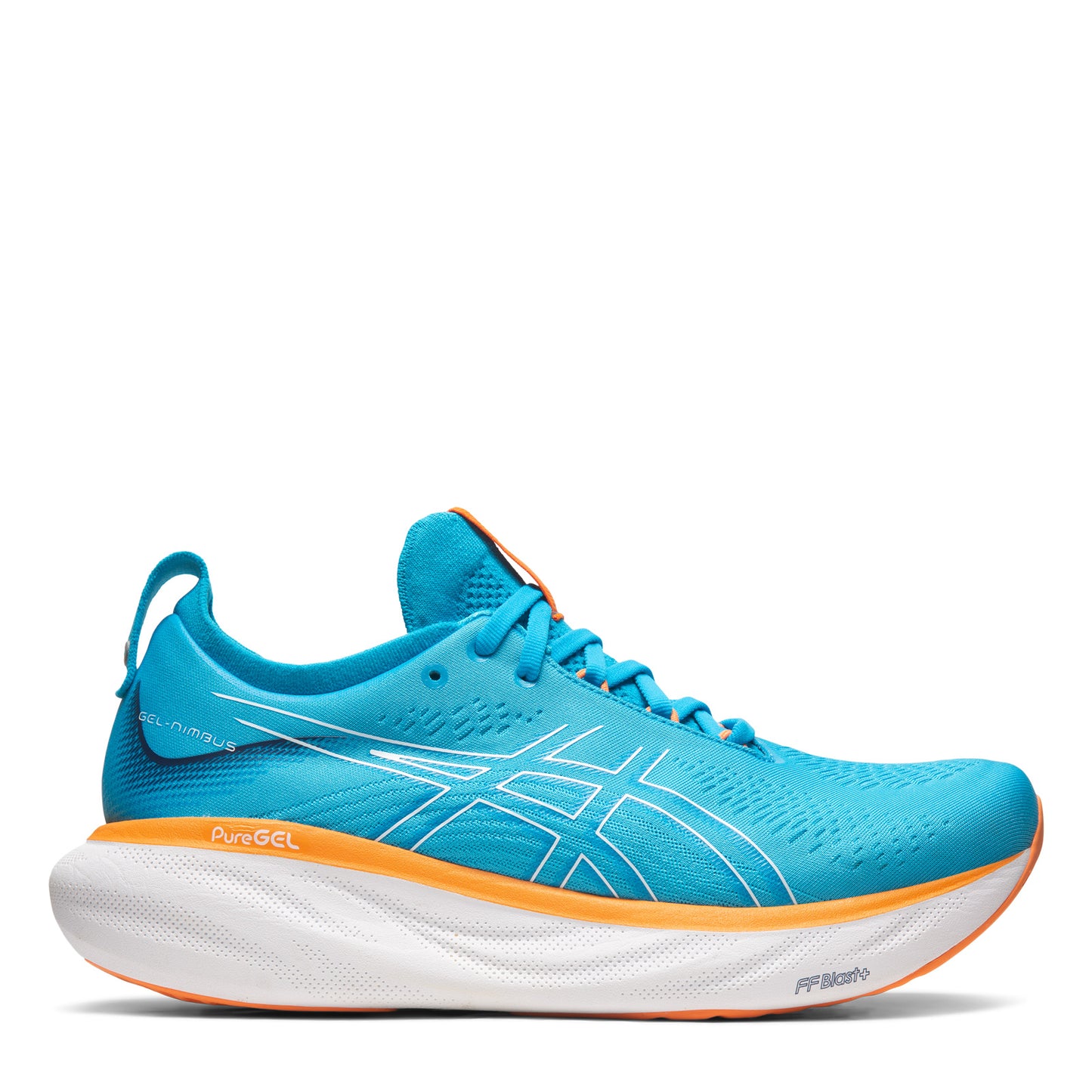 Peltz Shoes Men's ASICS GEL-Nimbus 25 Running Shoe ISLAND BLUE/SUN PEACH 1011B547-400