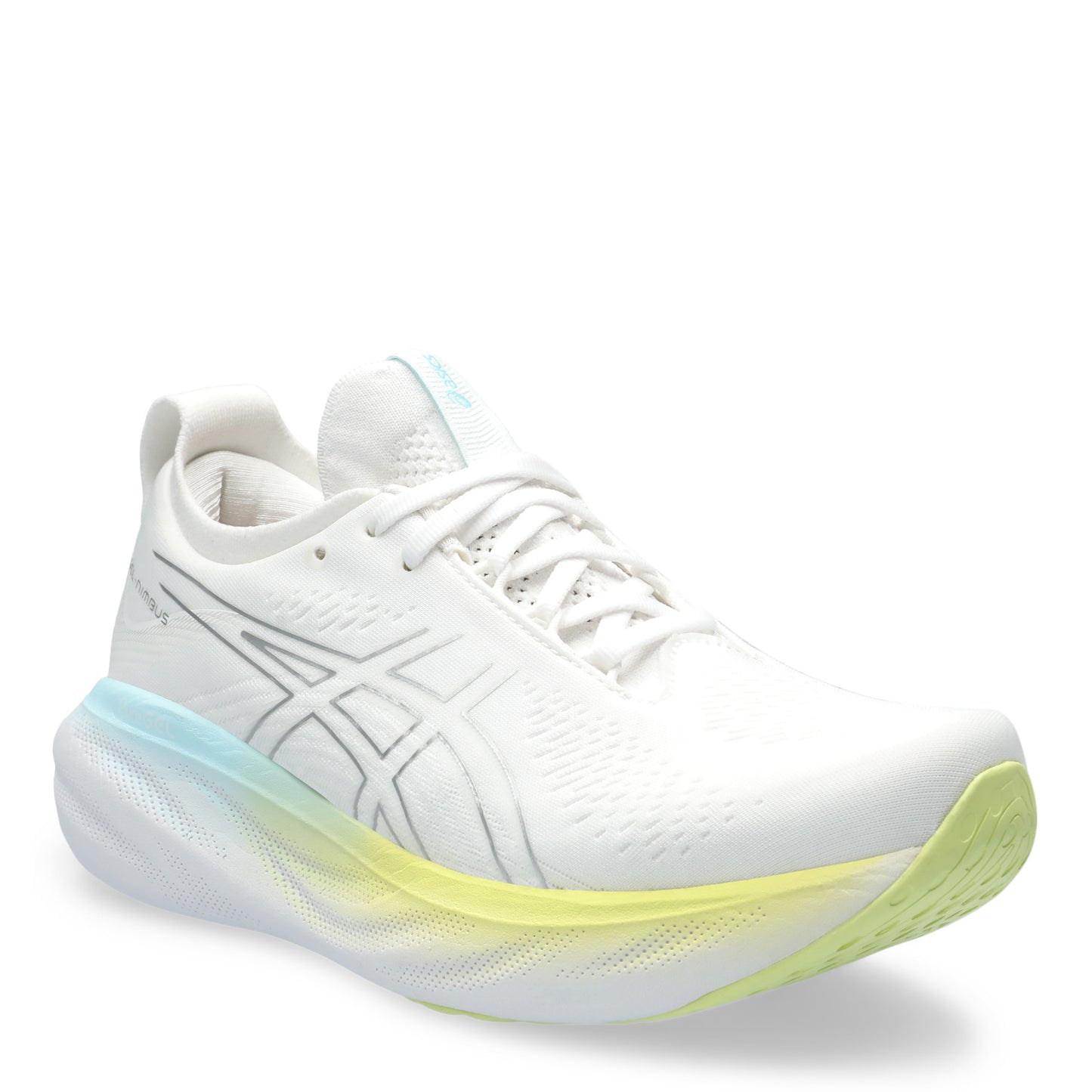 Peltz Shoes Women's ASICS GEL-Nimbus 25 Running Shoe White Silver Lining Pastel 1012B356-105