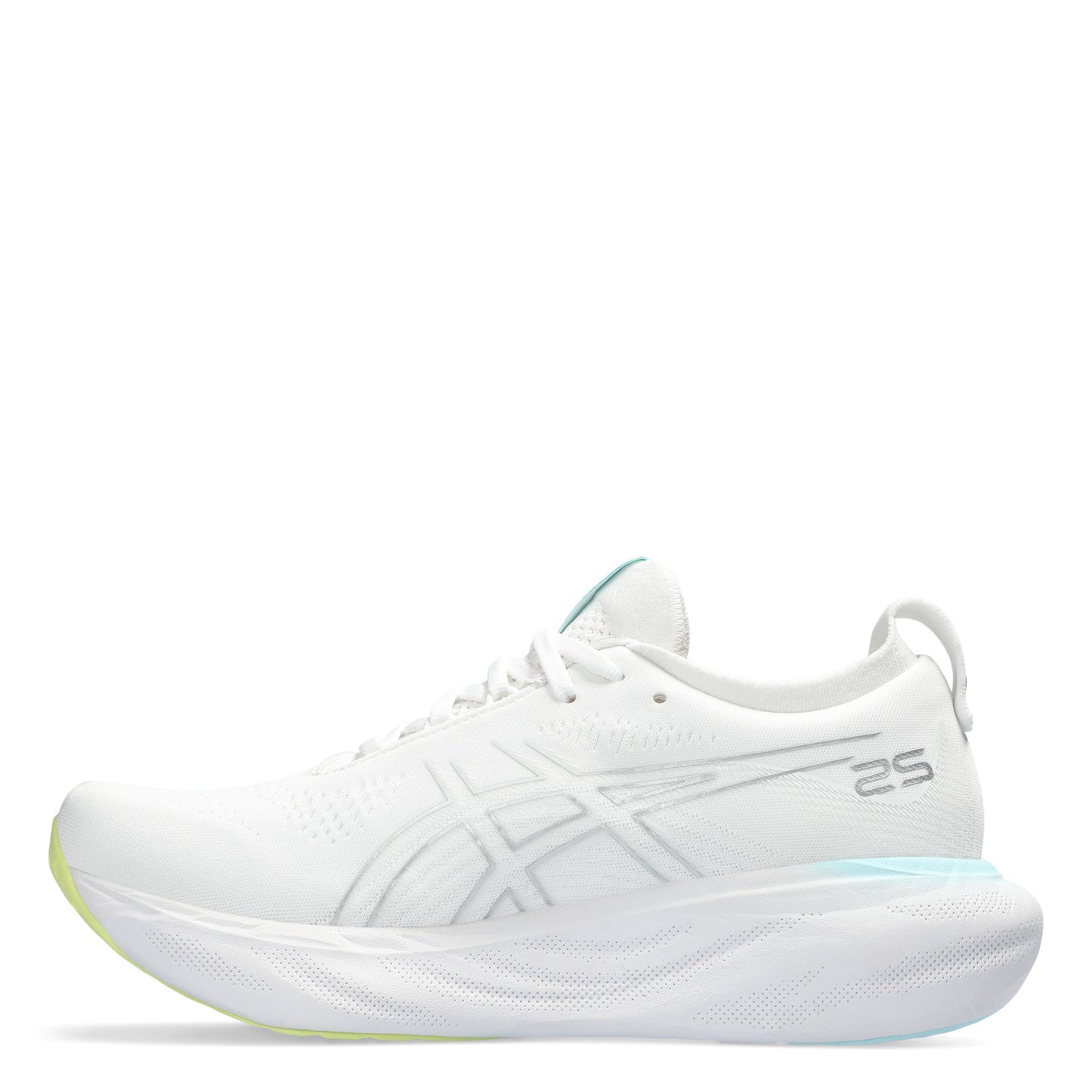 Peltz Shoes Women's ASICS GEL-Nimbus 25 Running Shoe White Silver Lining Pastel 1012B356-105