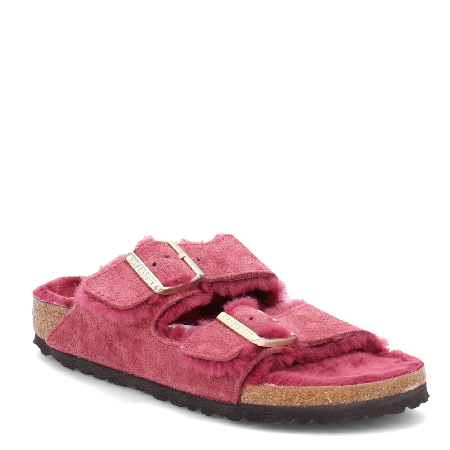 Peltz Shoes Women's Birkenstock Arizona Shearling Lined Sandal - Narrow Width MAROON 1020 464 N