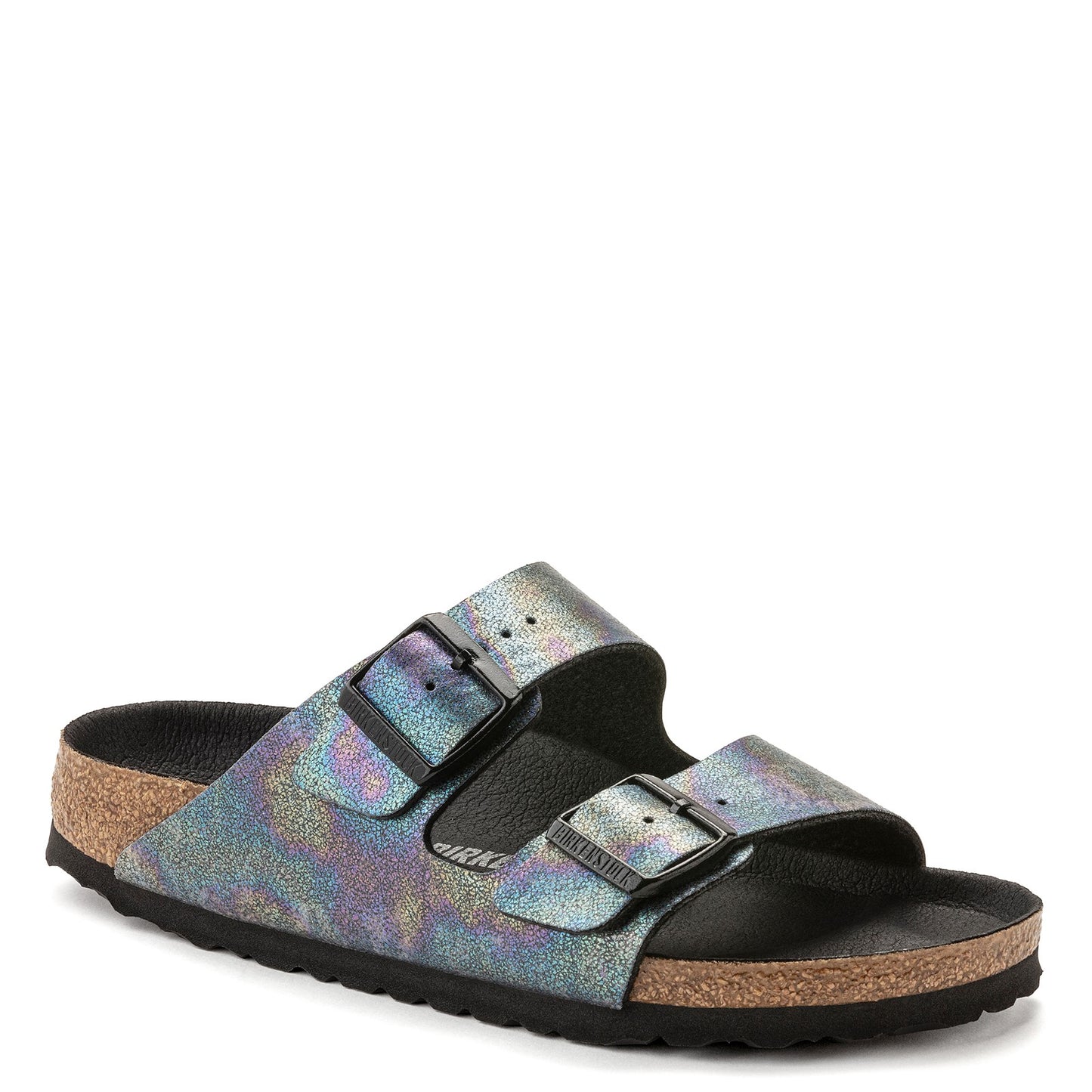 Peltz Shoes Women's Birkenstock Arizona Vegan Slide Sandal - Narrow Width BLACK IRIDESCENT 1021 251 N