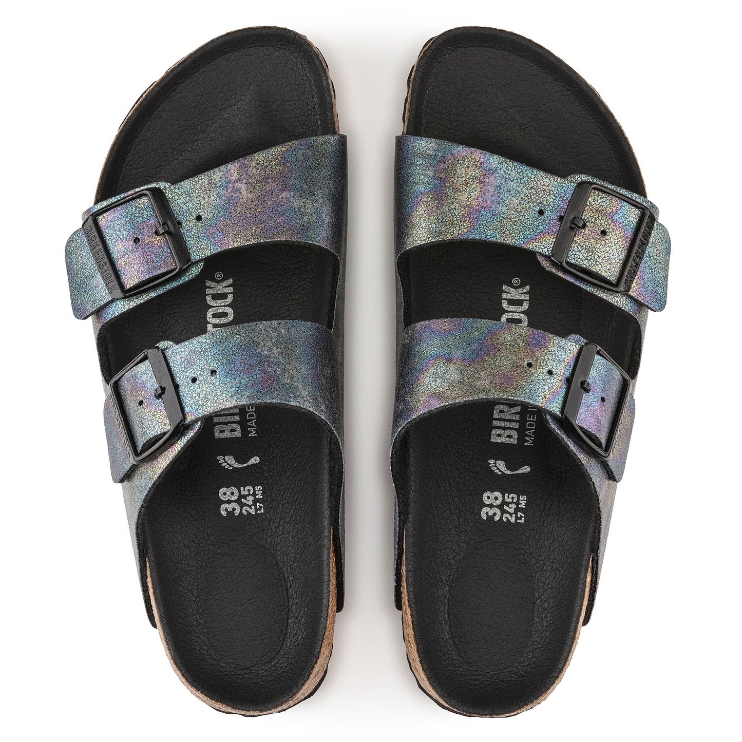 Peltz Shoes Women's Birkenstock Arizona Vegan Slide Sandal - Narrow Width BLACK IRIDESCENT 1021 251 N