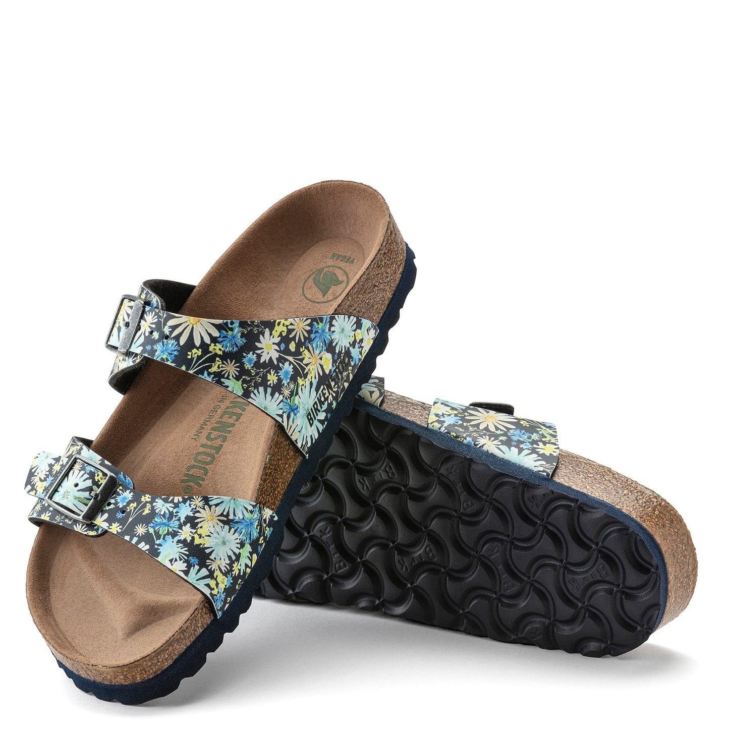 Peltz Shoes Women's Birkenstock Sydney Birko-Flor Slide Sandal - Narrow Width BLUE FLORAL 1021 569 N