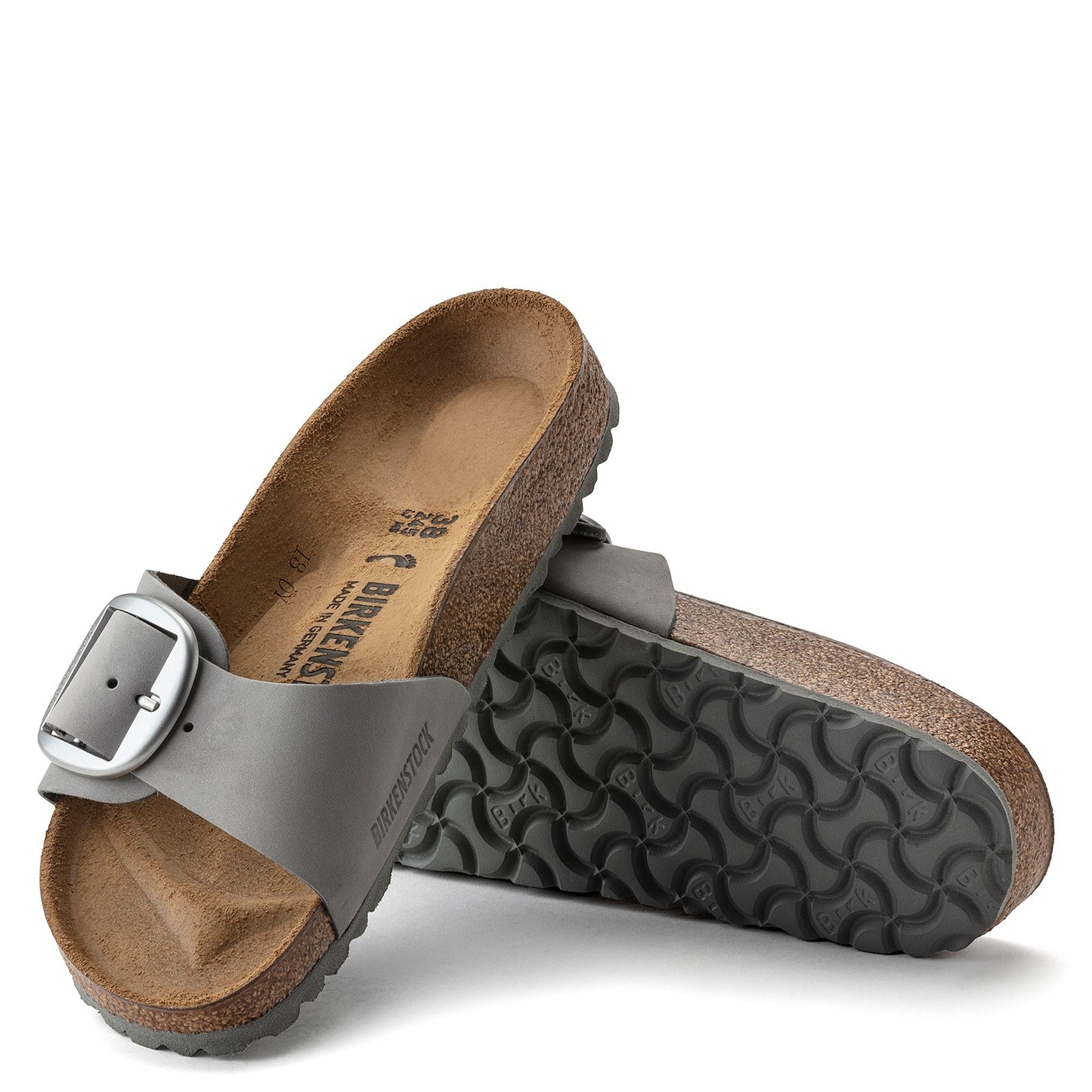 Peltz Shoes Women's Birkenstock Madrid Big Buckle Sandal GREY NUBUCK 1022 176 N