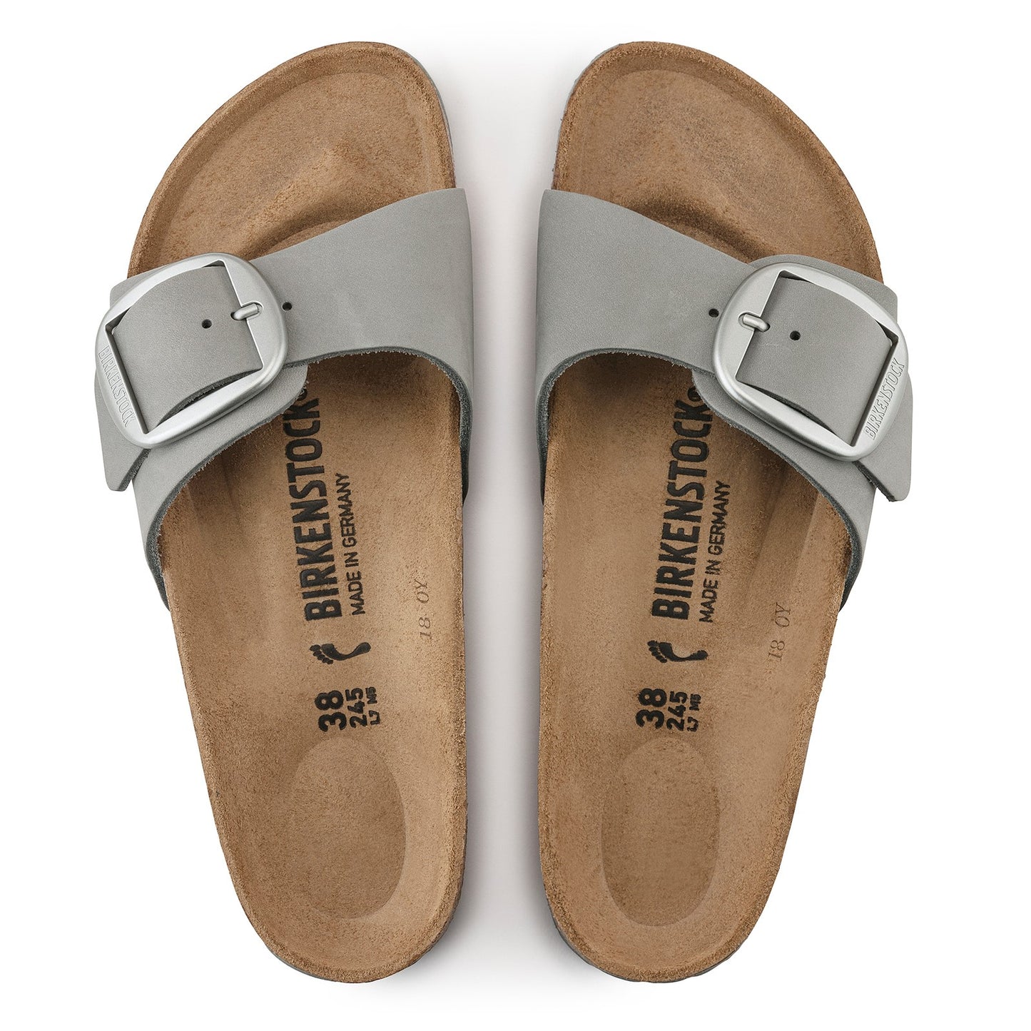 Peltz Shoes Women's Birkenstock Madrid Big Buckle Sandal GREY NUBUCK 1022 176 N