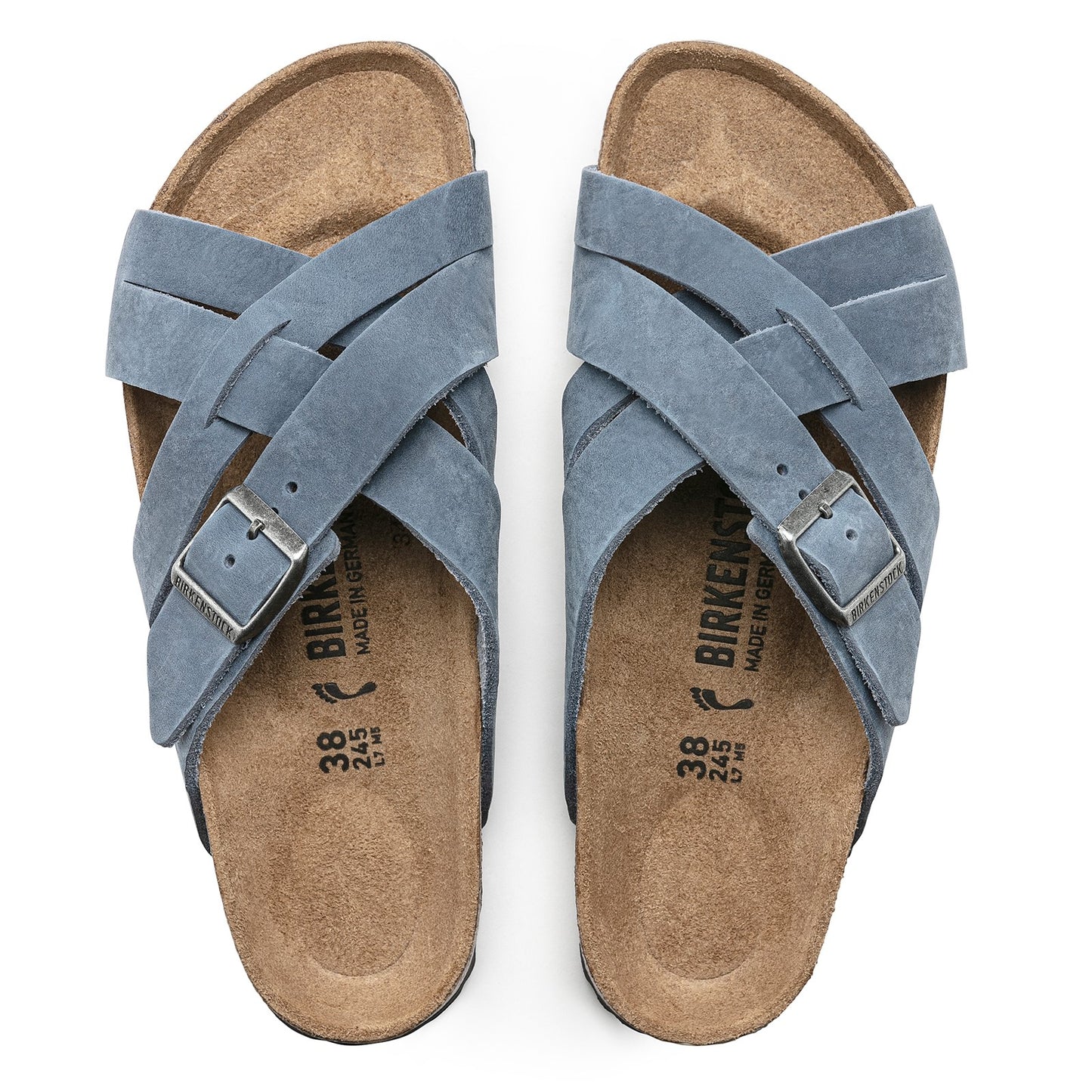 Peltz Shoes Women's Birkenstock Lugano Sandal - Regular Width DUSTY BLUE 1022 439 R