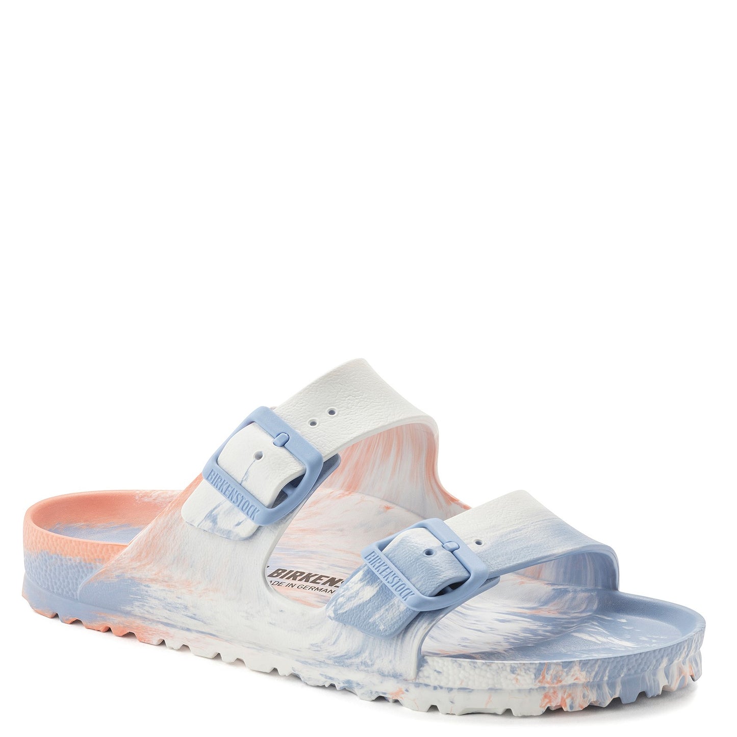 Peltz Shoes Women's Birkenstock Arizona Essentials EVA Slide WHITE BLUE PEACH 1022 447 N