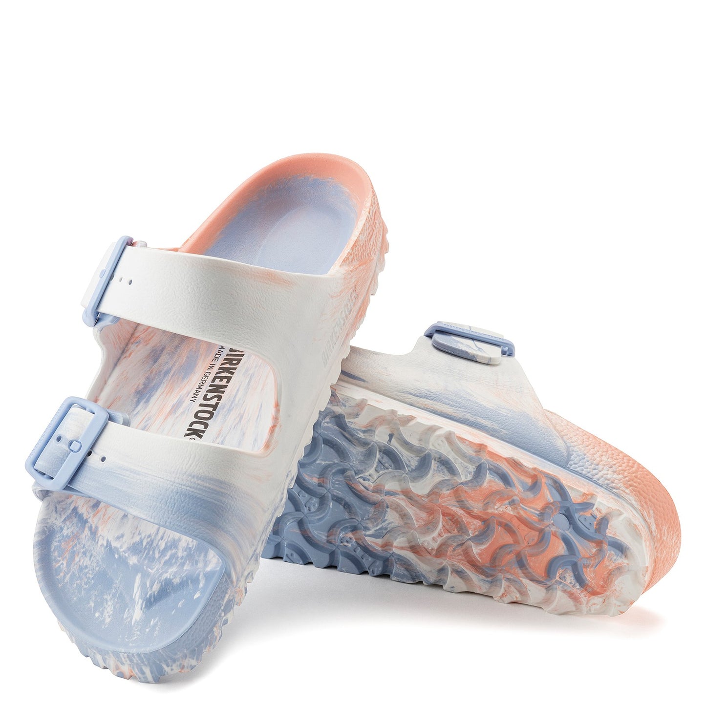 Peltz Shoes Women's Birkenstock Arizona Essentials EVA Slide WHITE BLUE PEACH 1022 447 N