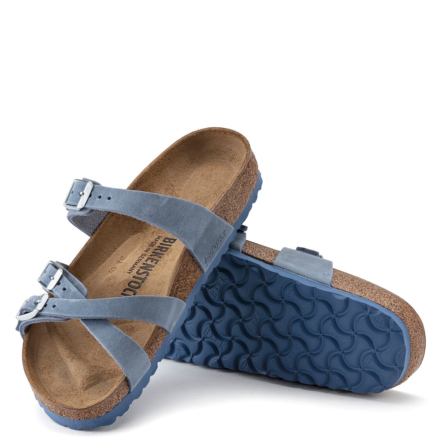Peltz Shoes Women's Birkenstock Franca Sandal - Narrow Width DUSTY BLUE 1022 545 N
