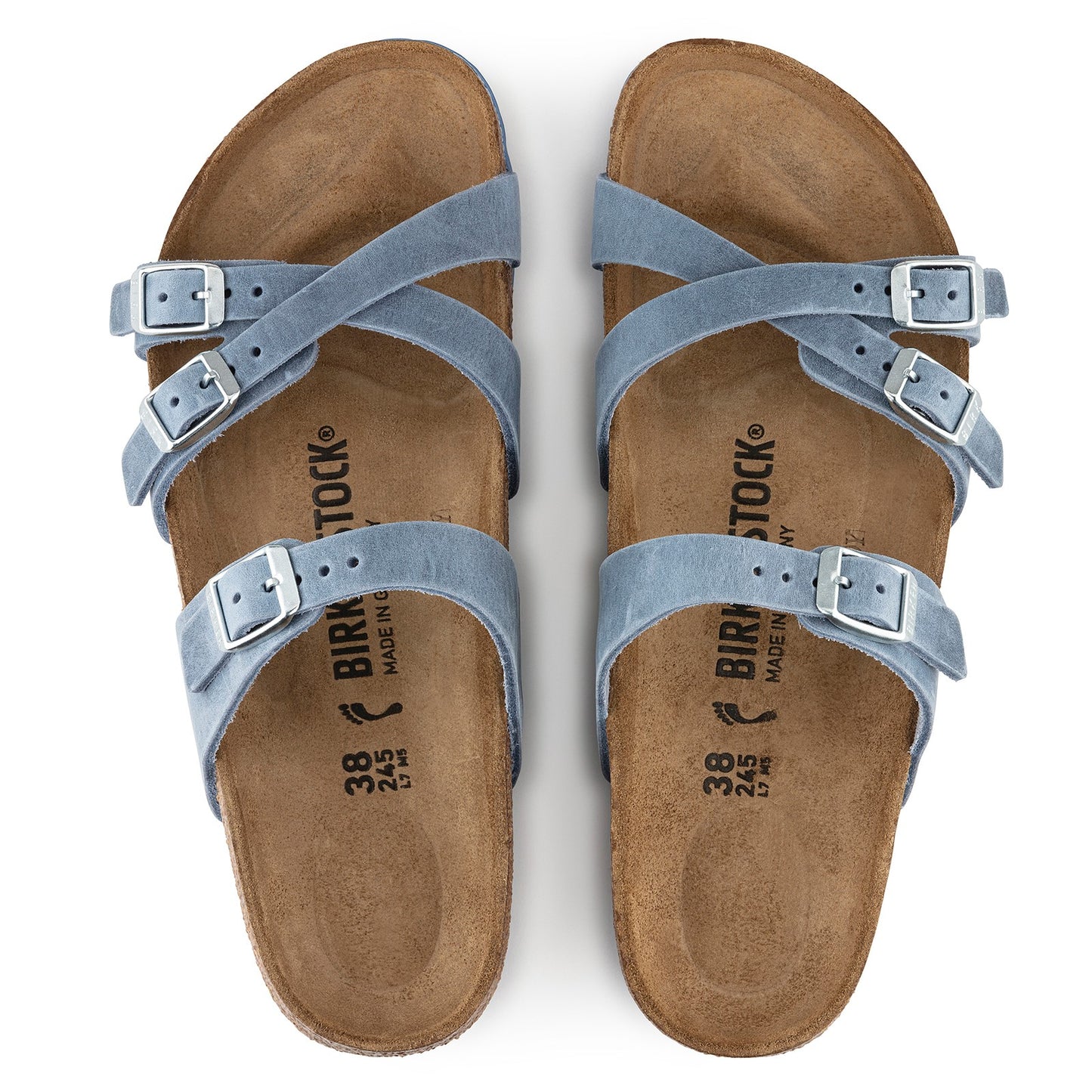 Peltz Shoes Women's Birkenstock Franca Sandal - Narrow Width DUSTY BLUE 1022 545 N