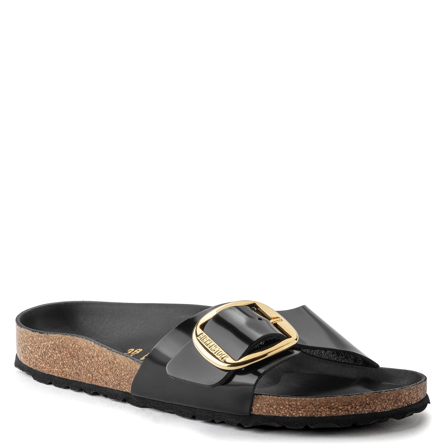 Peltz Shoes Women's Birkenstock Madrid Big Buckle Sandal BLACK SHINY 1022 650 N