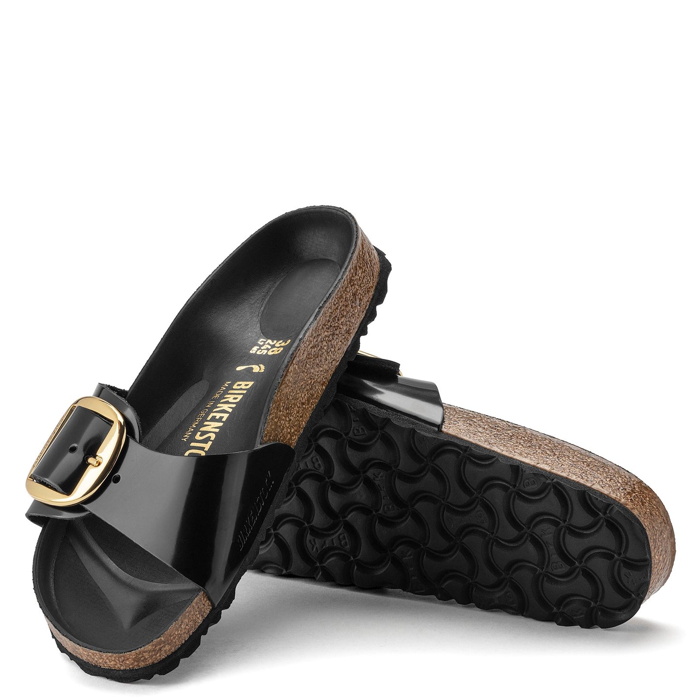 Peltz Shoes Women's Birkenstock Madrid Big Buckle Sandal BLACK SHINY 1022 650 N