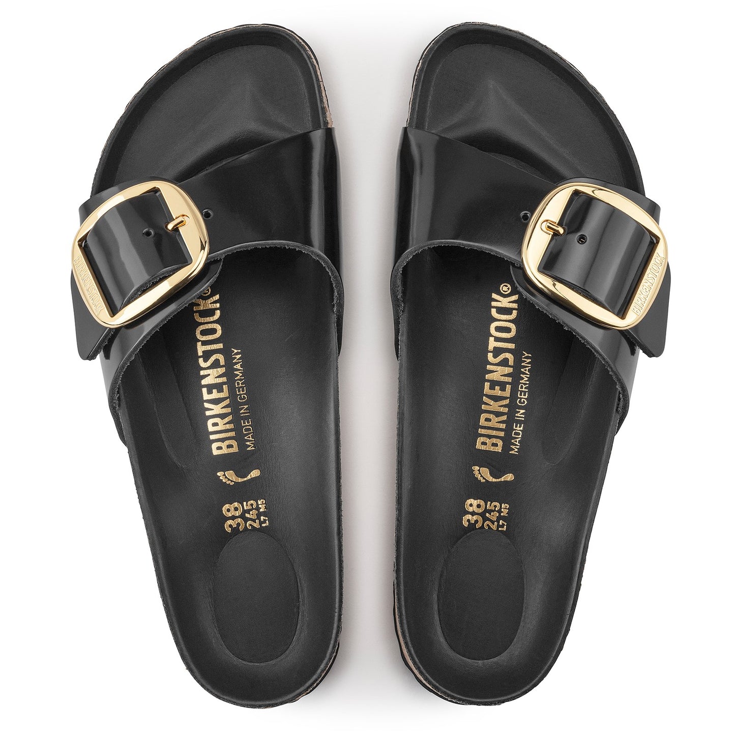 Peltz Shoes Women's Birkenstock Madrid Big Buckle Sandal BLACK SHINY 1022 650 N
