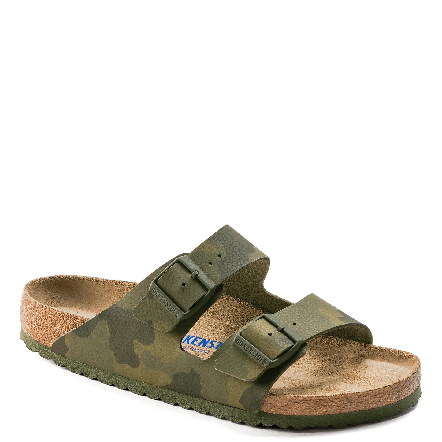 Peltz Shoes Women's Birkenstock Arizona Slide Sandal - Narrow Width GREEN CAMO 1022 976 N