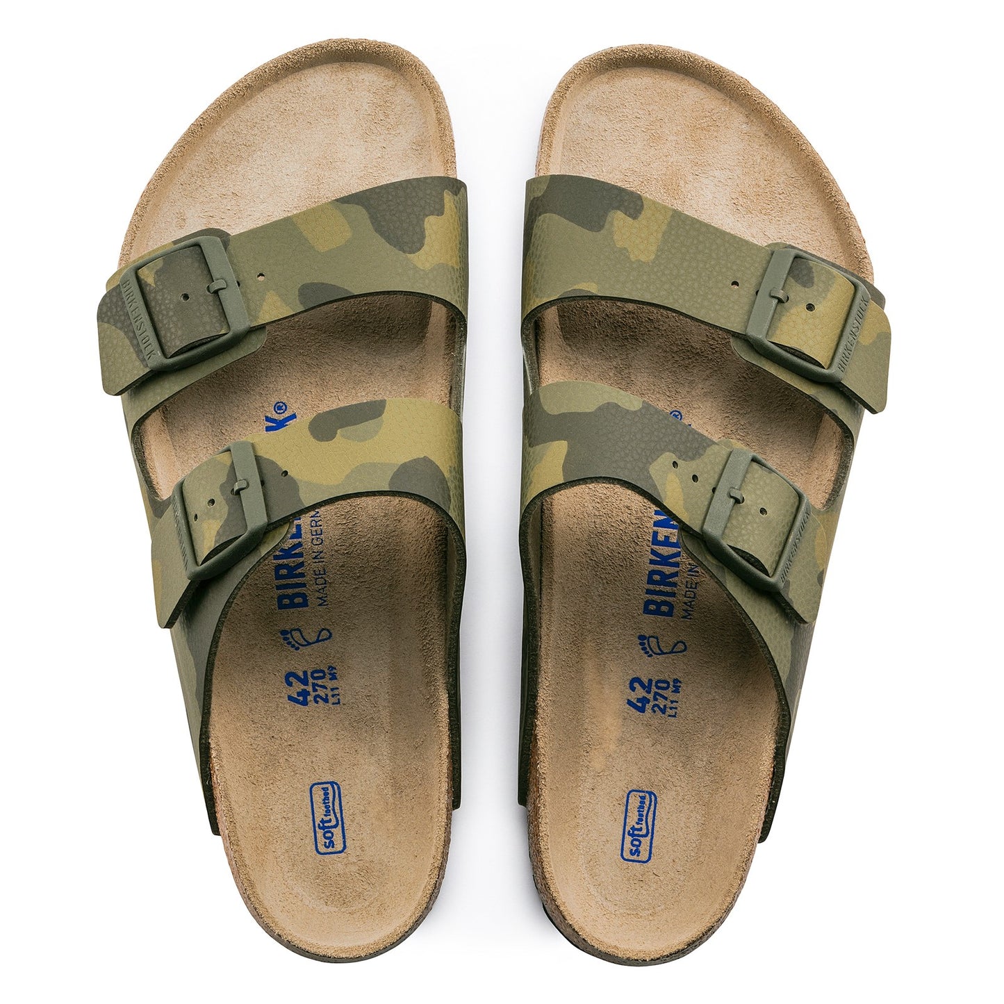Peltz Shoes Women's Birkenstock Arizona Slide Sandal - Narrow Width GREEN CAMO 1022 976 N