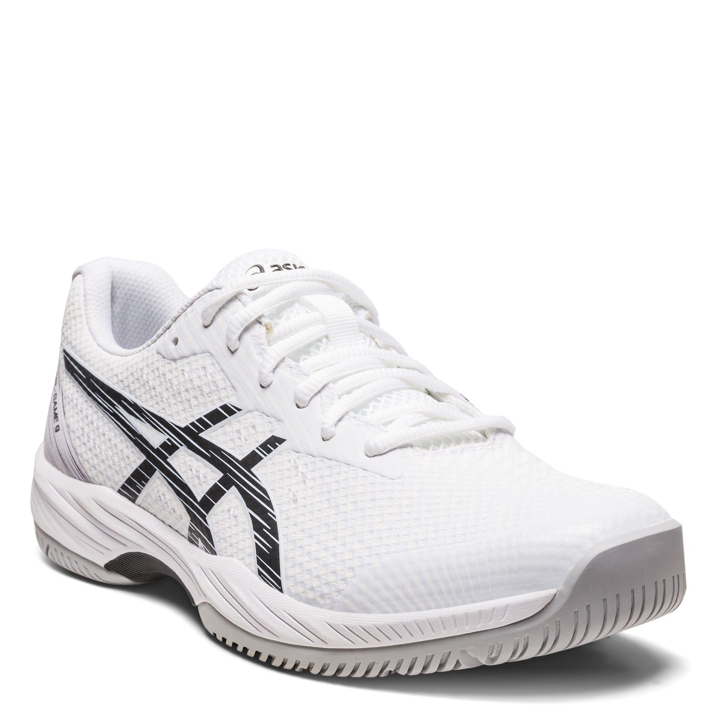 Peltz Shoes Men's ASICS GEL-Game 9 Tennis Shoe WHITE BLACK OOZE 1041A337-100