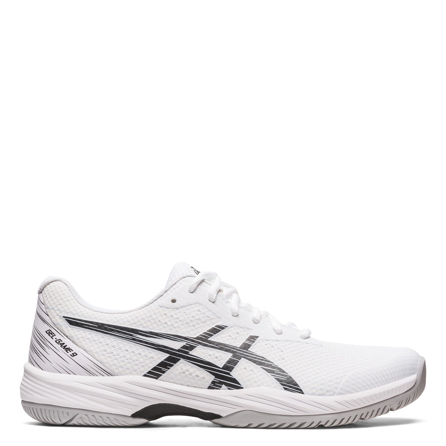 Peltz Shoes Men's ASICS GEL-Game 9 Tennis Shoe WHITE BLACK OOZE 1041A337-100