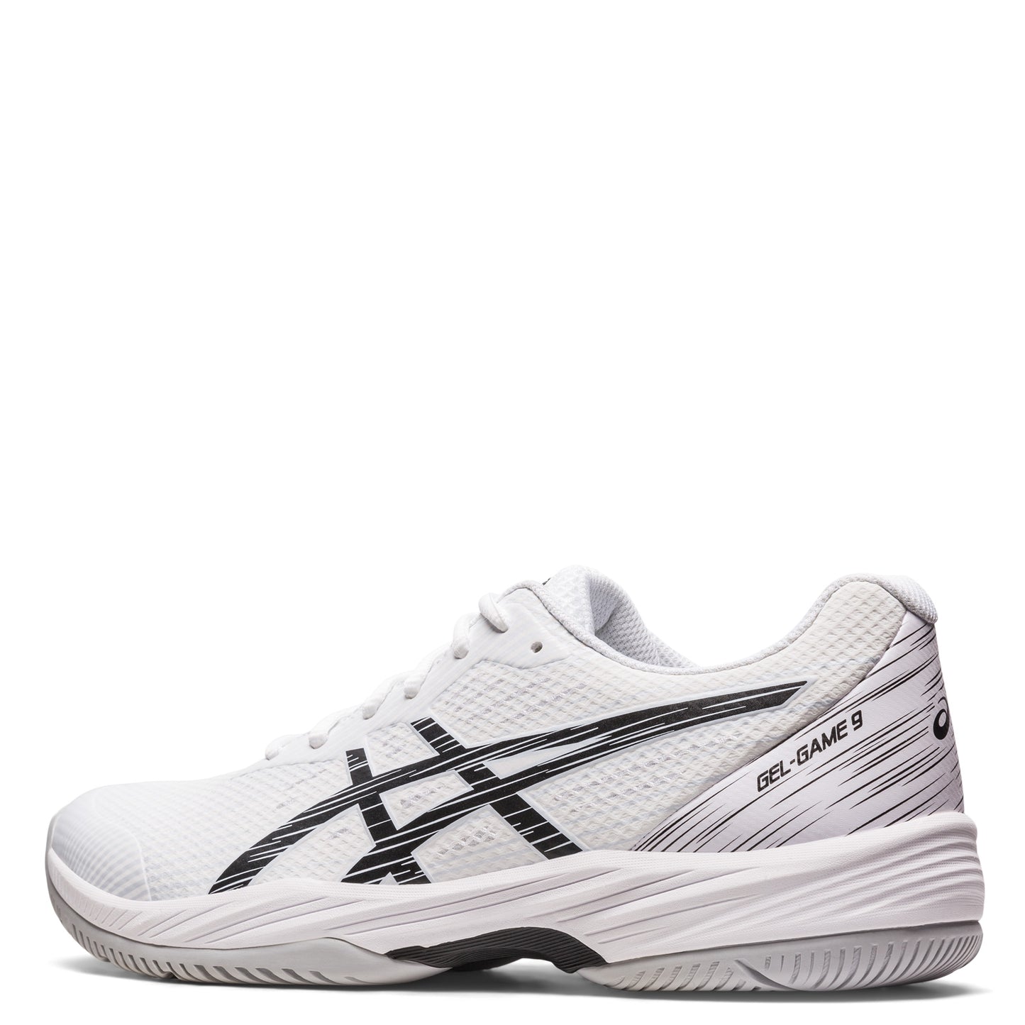 Peltz Shoes Men's ASICS GEL-Game 9 Tennis Shoe WHITE BLACK OOZE 1041A337-100