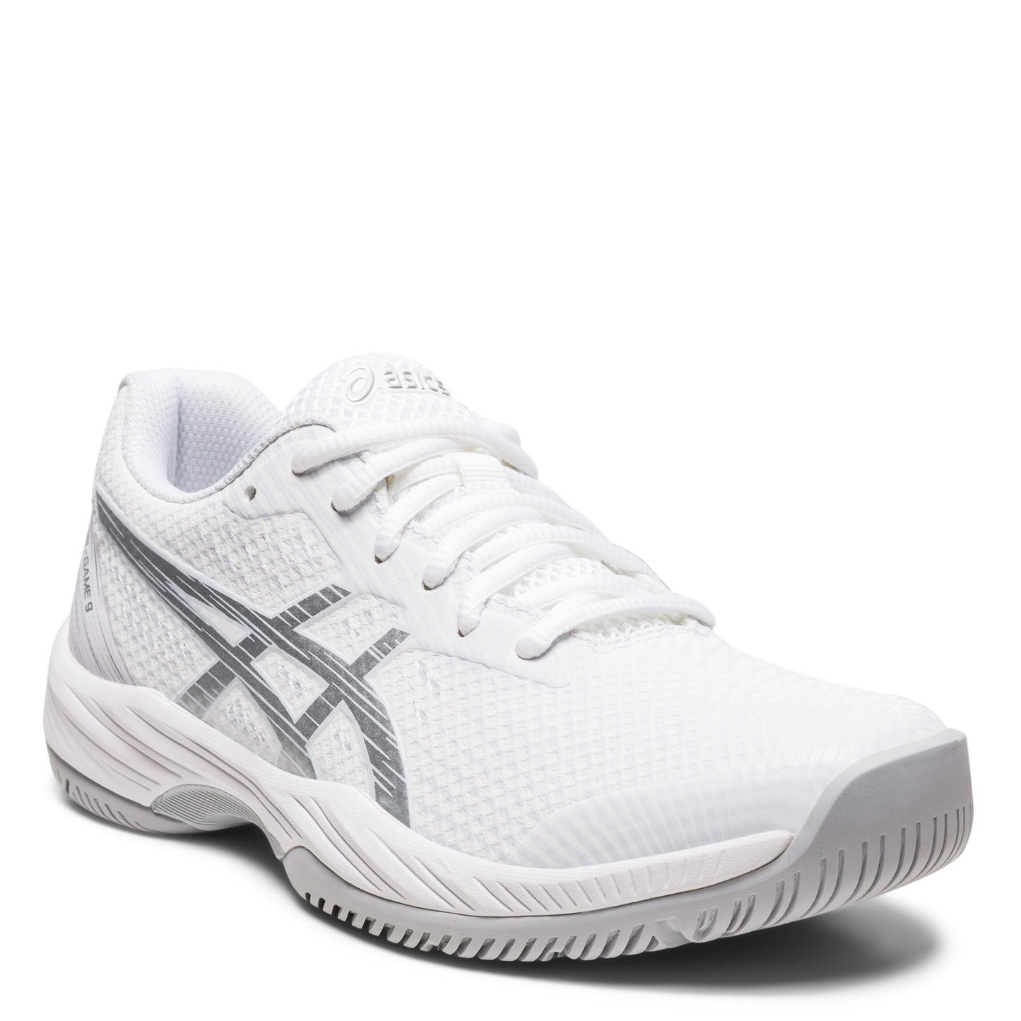 Peltz Shoes Women's ASICS GEL-Game 9 Tennis Shoe WHITE/SILVER 1042A211-100