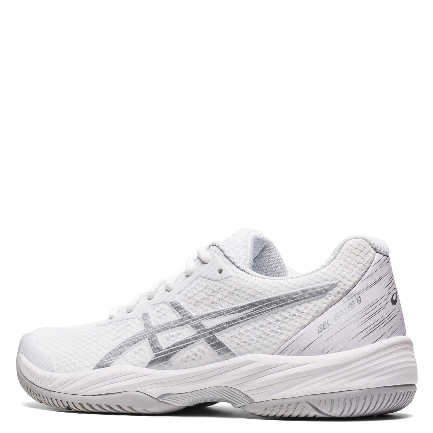 Peltz Shoes Women's ASICS GEL-Game 9 Tennis Shoe WHITE/SILVER 1042A211-100