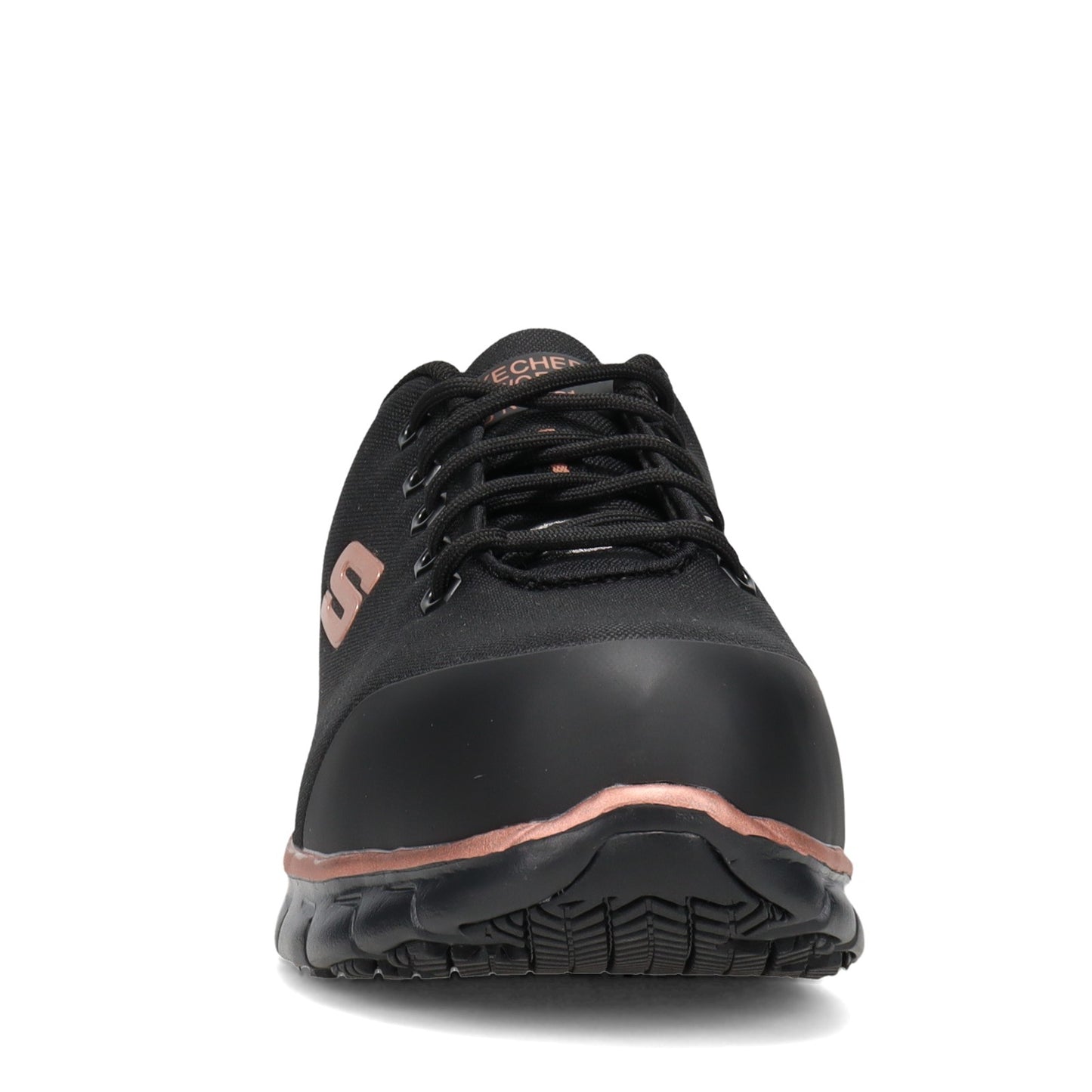 Peltz Shoes Women's Skechers Work Sure Track - Chiton Alloy Toe Work Shoe - Wide Width Black 108025W-BKRG