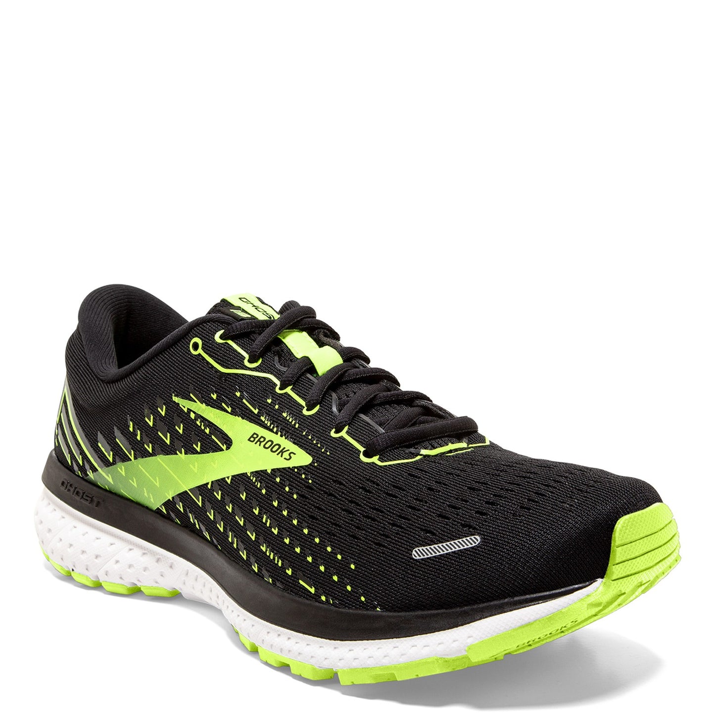 Peltz Shoes Men's Brooks Ghost 13 Running Shoe BLACK GREEN 110348 1D 039
