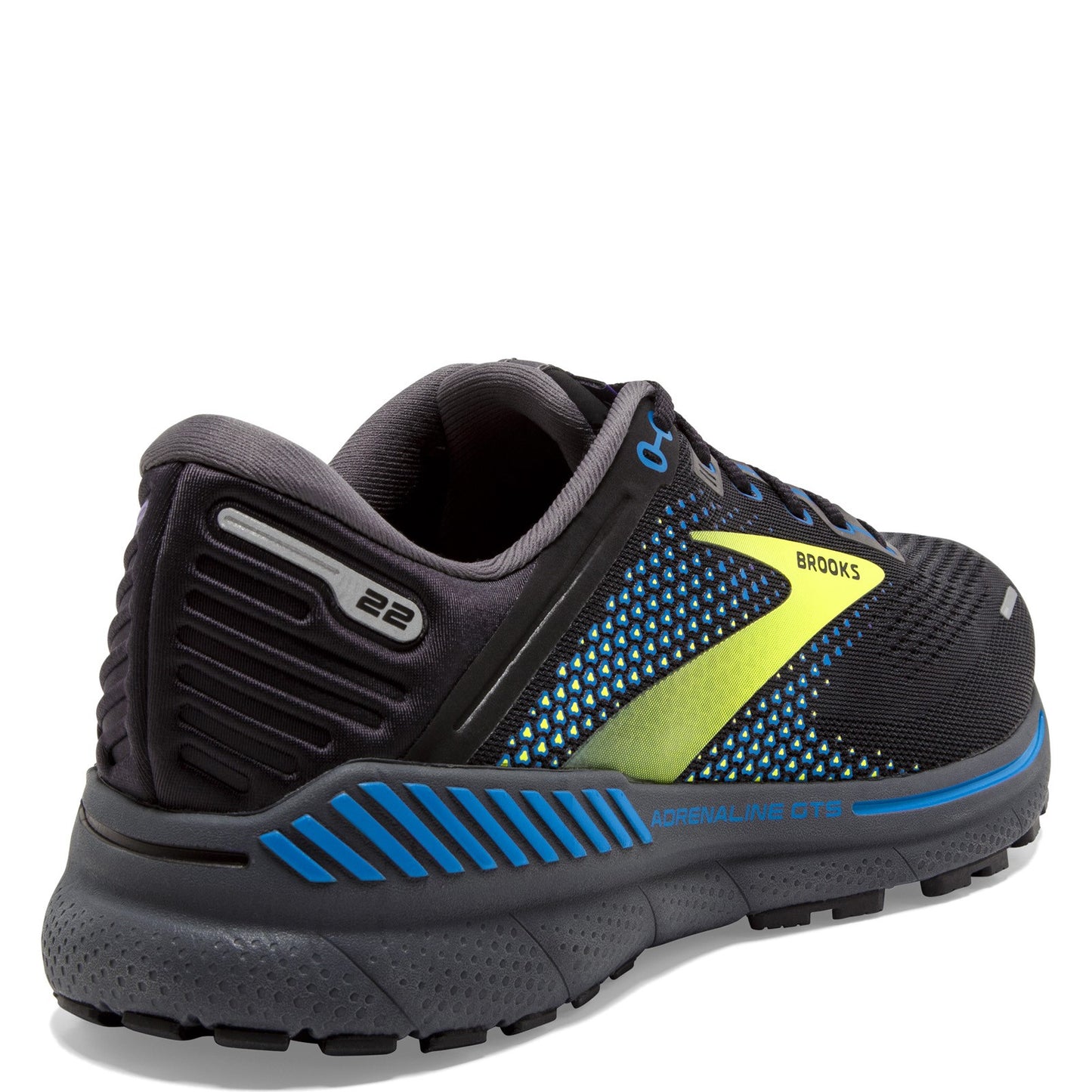 Peltz Shoes Men's Brooks Adrenaline GTS 22 Running Shoe Black/Blue/Nightlife 110366 1D 069