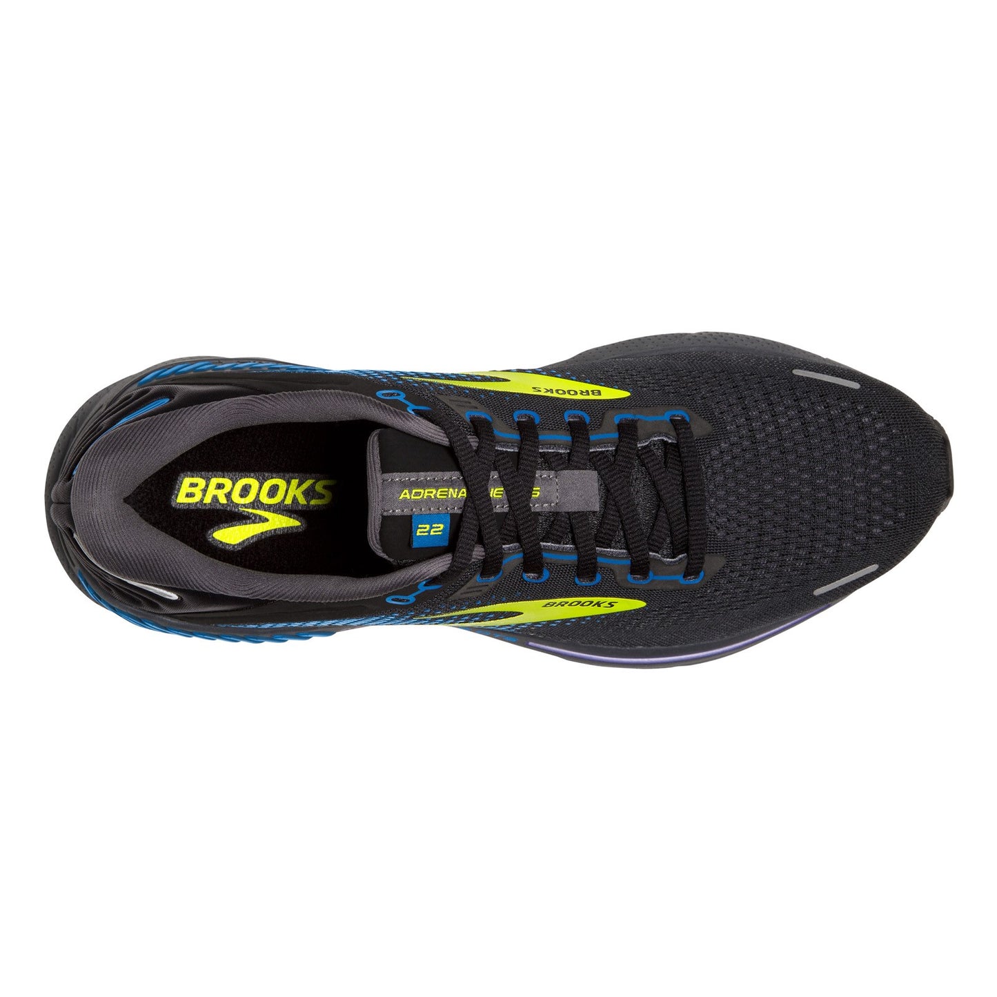 Peltz Shoes Men's Brooks Adrenaline GTS 22 Running Shoe Black/Blue/Nightlife 110366 1D 069