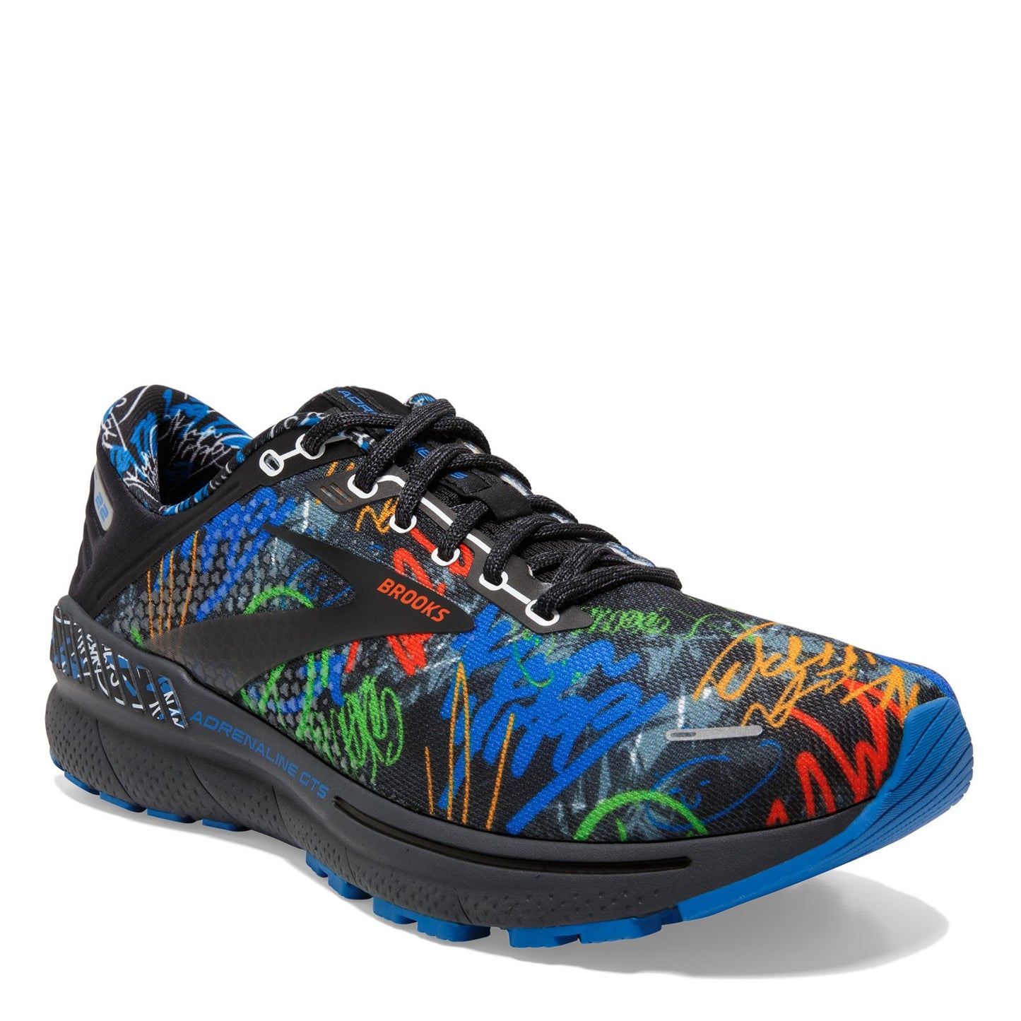 Peltz Shoes Men's Brooks Adrenaline GTS 22 Running Shoe Black/Blue/Cherry 110366 1D 084