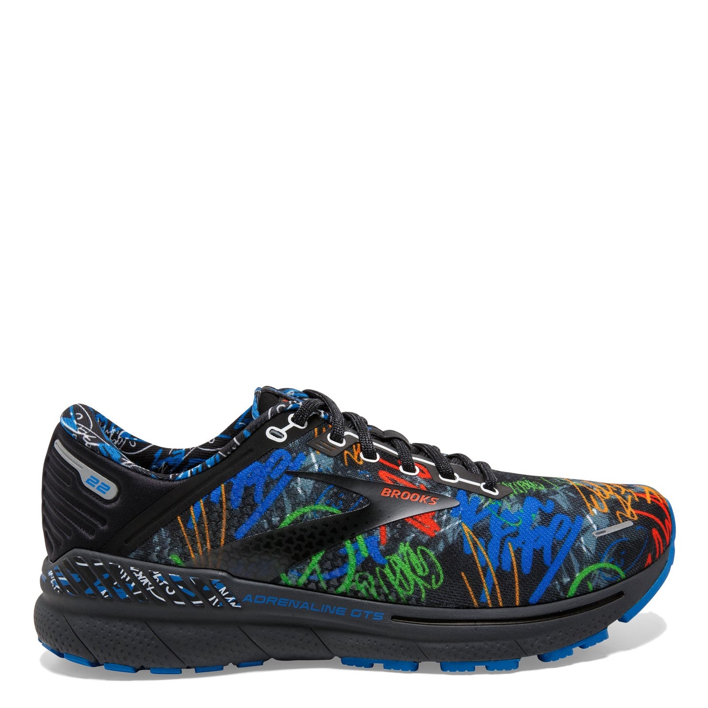 Peltz Shoes Men's Brooks Adrenaline GTS 22 Running Shoe Black/Blue/Cherry 110366 1D 084