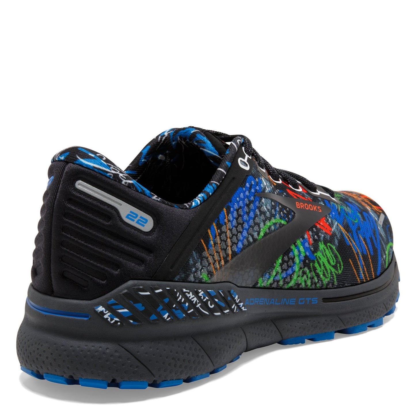 Peltz Shoes Men's Brooks Adrenaline GTS 22 Running Shoe Black/Blue/Cherry 110366 1D 084