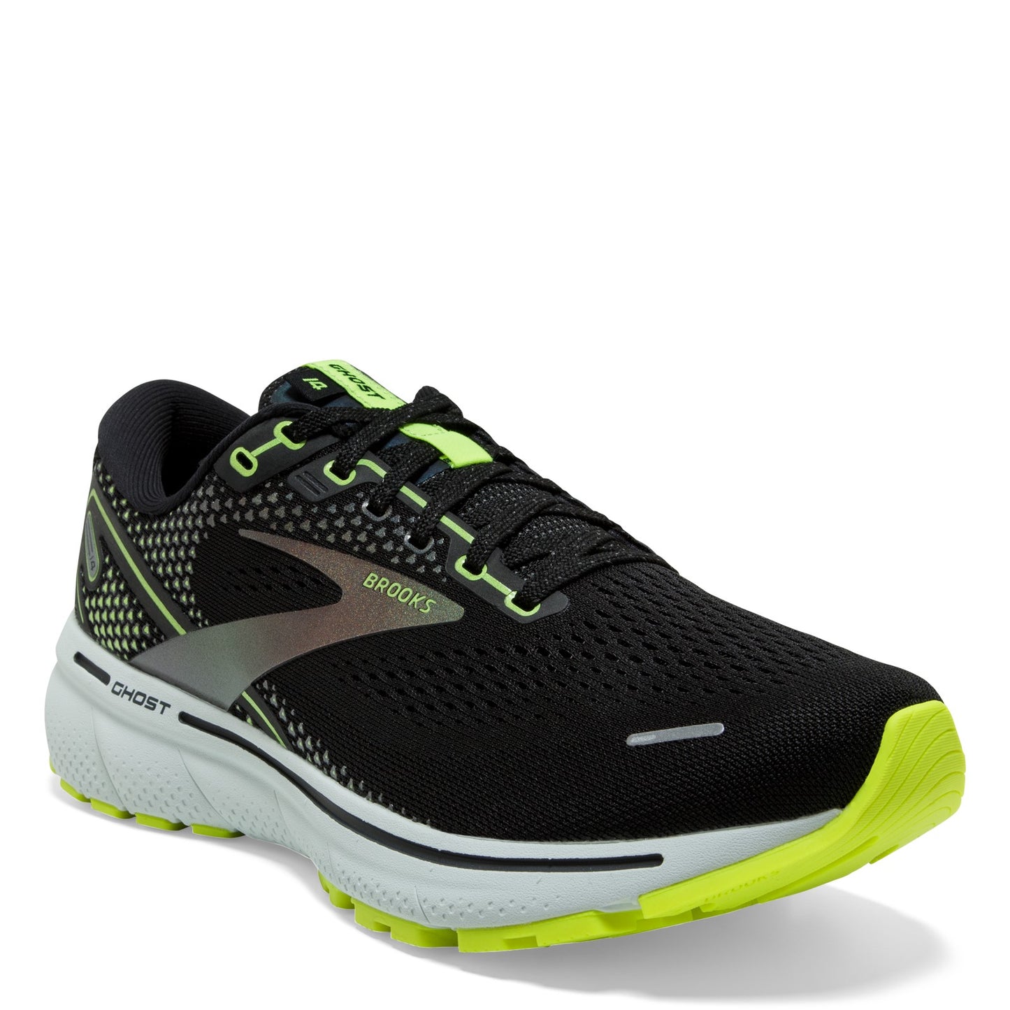 Peltz Shoes Men's Brooks Ghost 14 Running Shoe Black/Nightlife 110369 1D 050