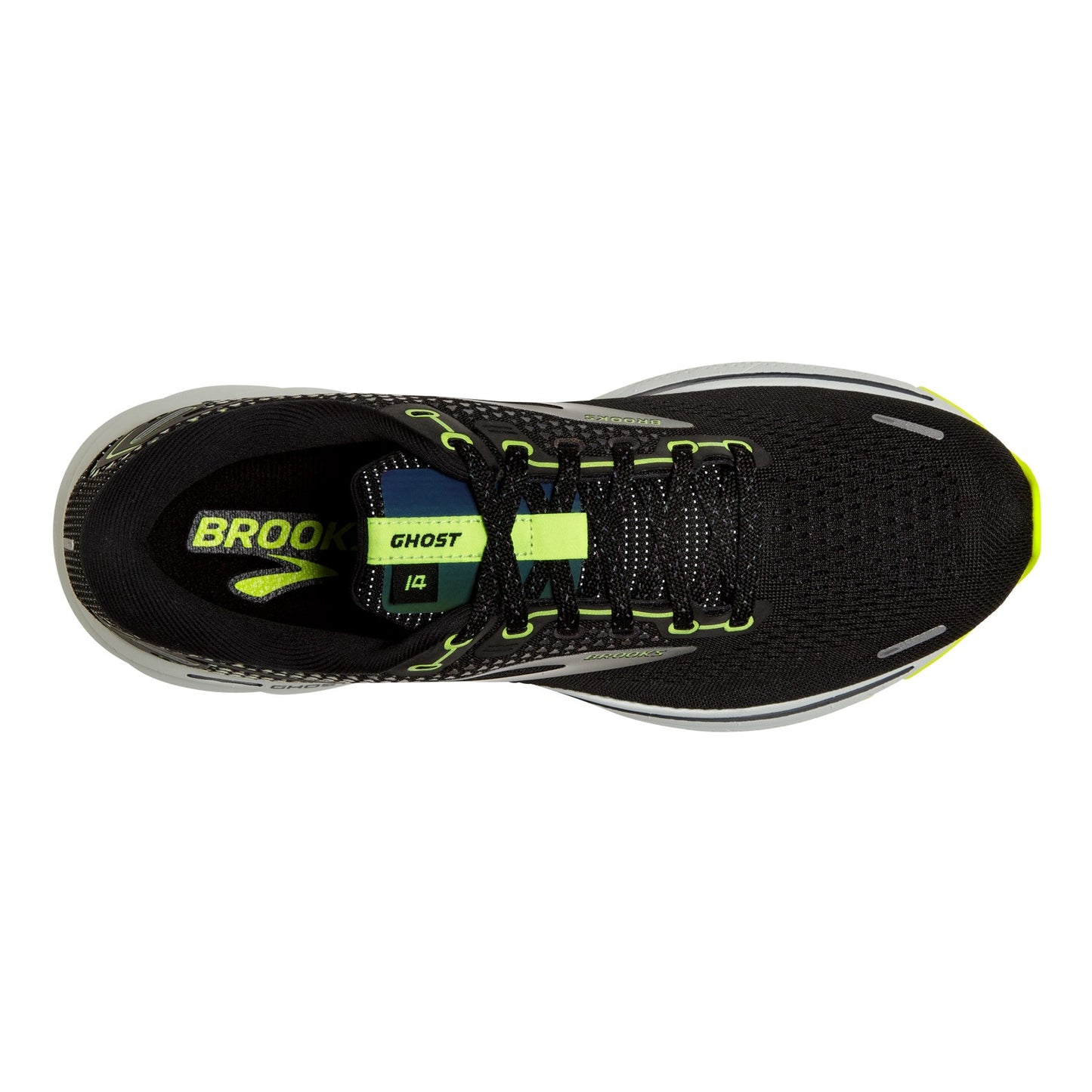 Peltz Shoes Men's Brooks Ghost 14 Running Shoe Black/Nightlife 110369 1D 050