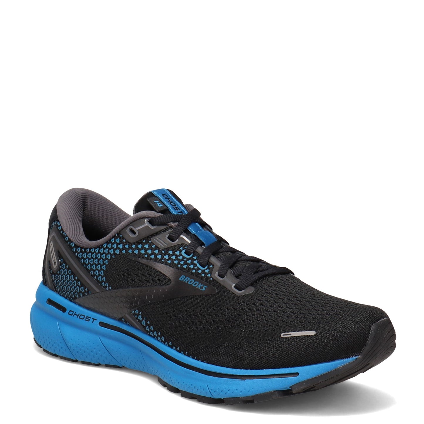 Peltz Shoes Men's Brooks Ghost 14 Running Shoe Black/Pearl/Blue 110369 1D 056