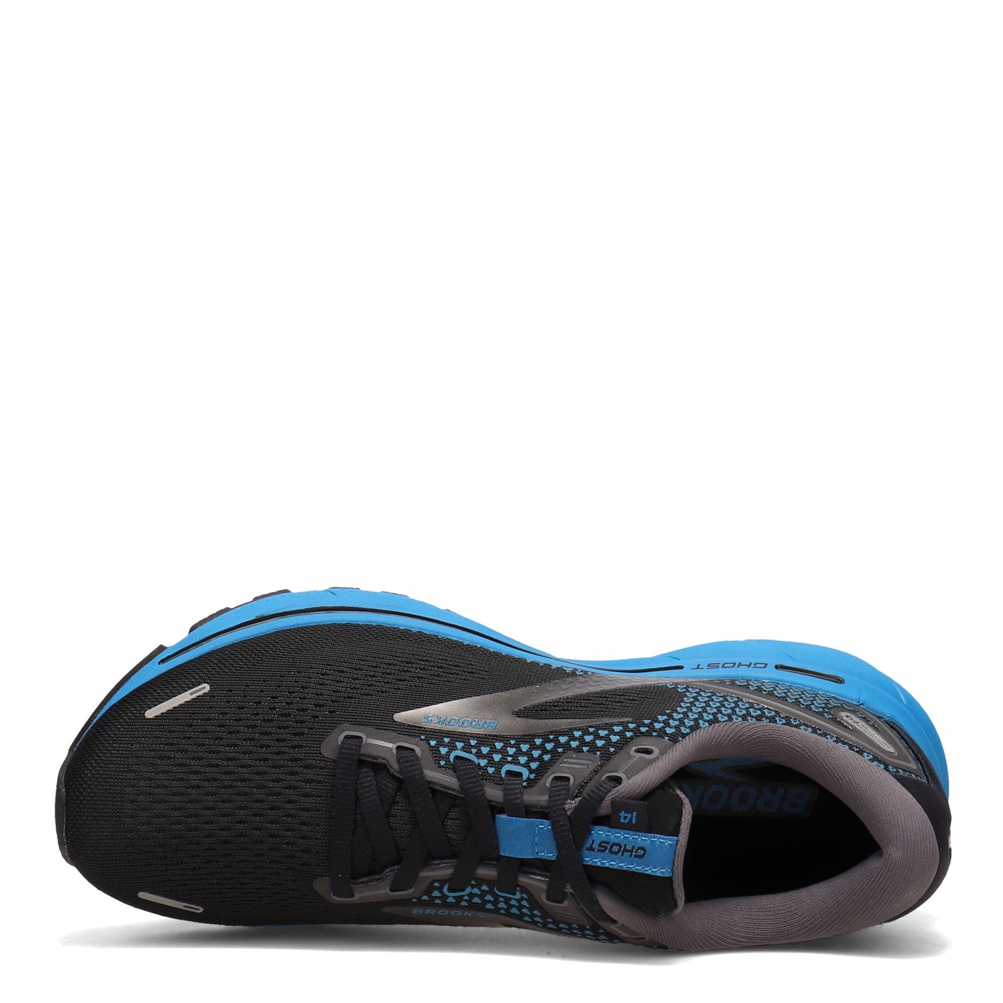 Peltz Shoes Men's Brooks Ghost 14 Running Shoe Black/Pearl/Blue 110369 1D 056