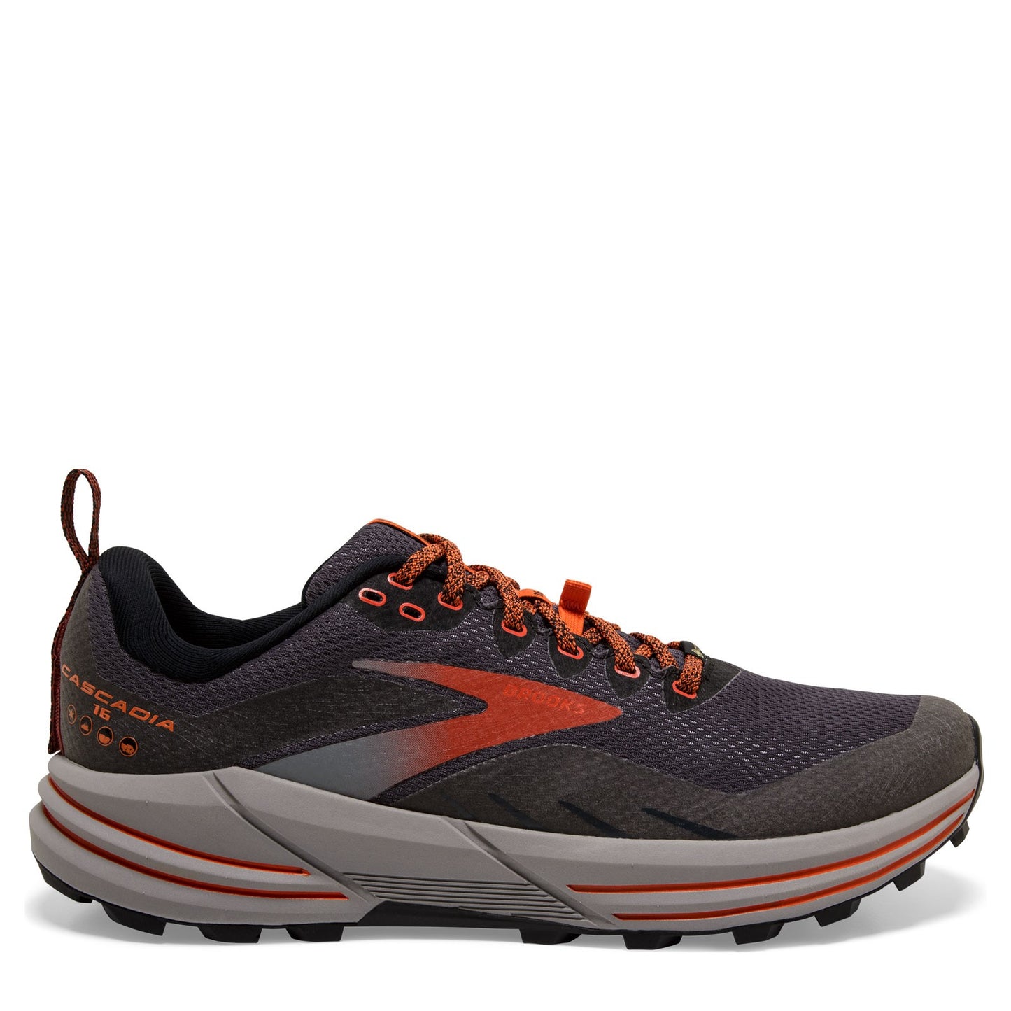 Peltz Shoes Men's Brooks Cascadia 16 GTX Trail Running Shoe Black/Ebony/Cinnabar 110377 1D 060