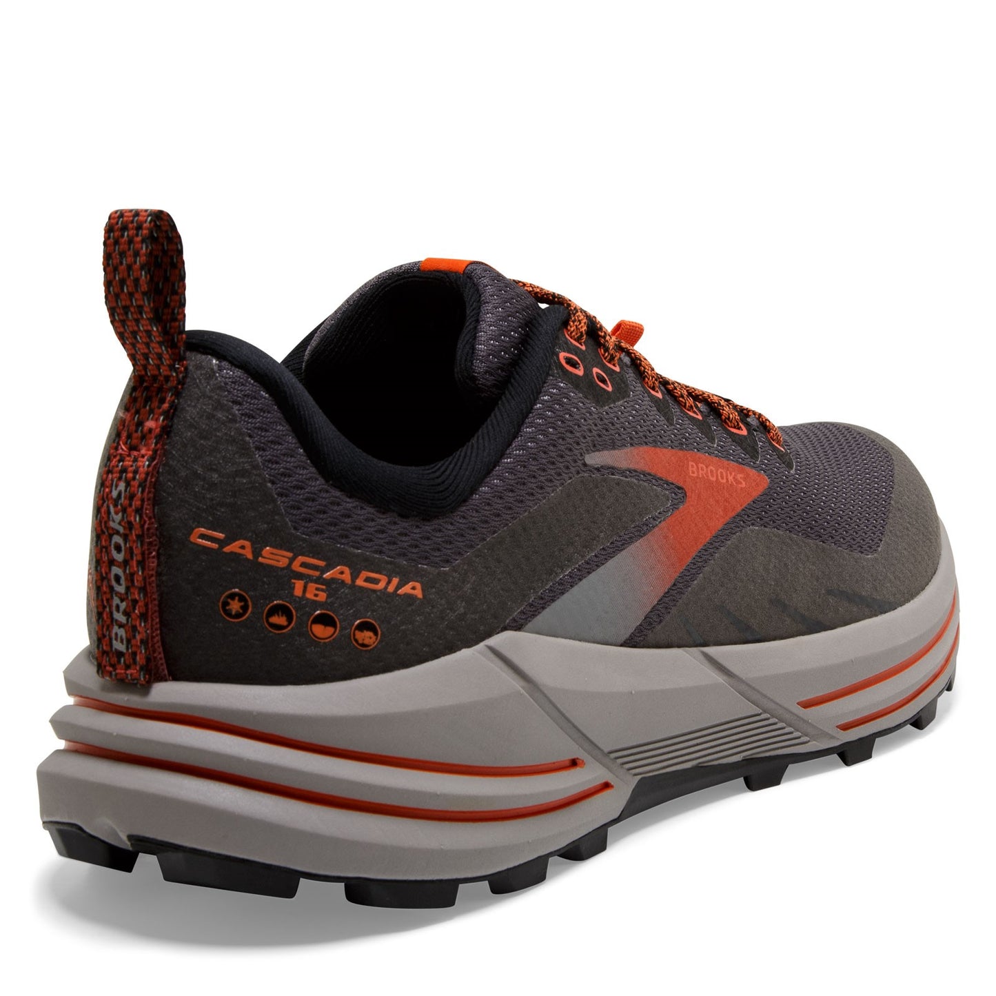 Peltz Shoes Men's Brooks Cascadia 16 GTX Trail Running Shoe Black/Ebony/Cinnabar 110377 1D 060