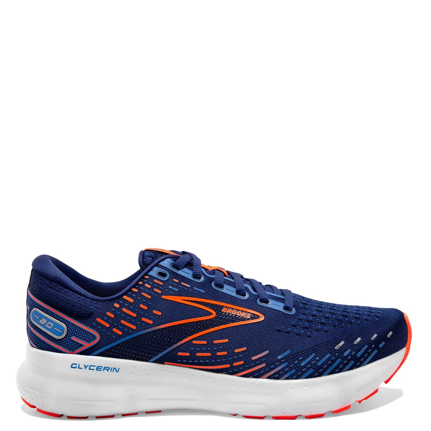 Peltz Shoes Men's Brooks Glycerin 20 Running Shoe - Wide Width Blue/Orange 110382 2E 444