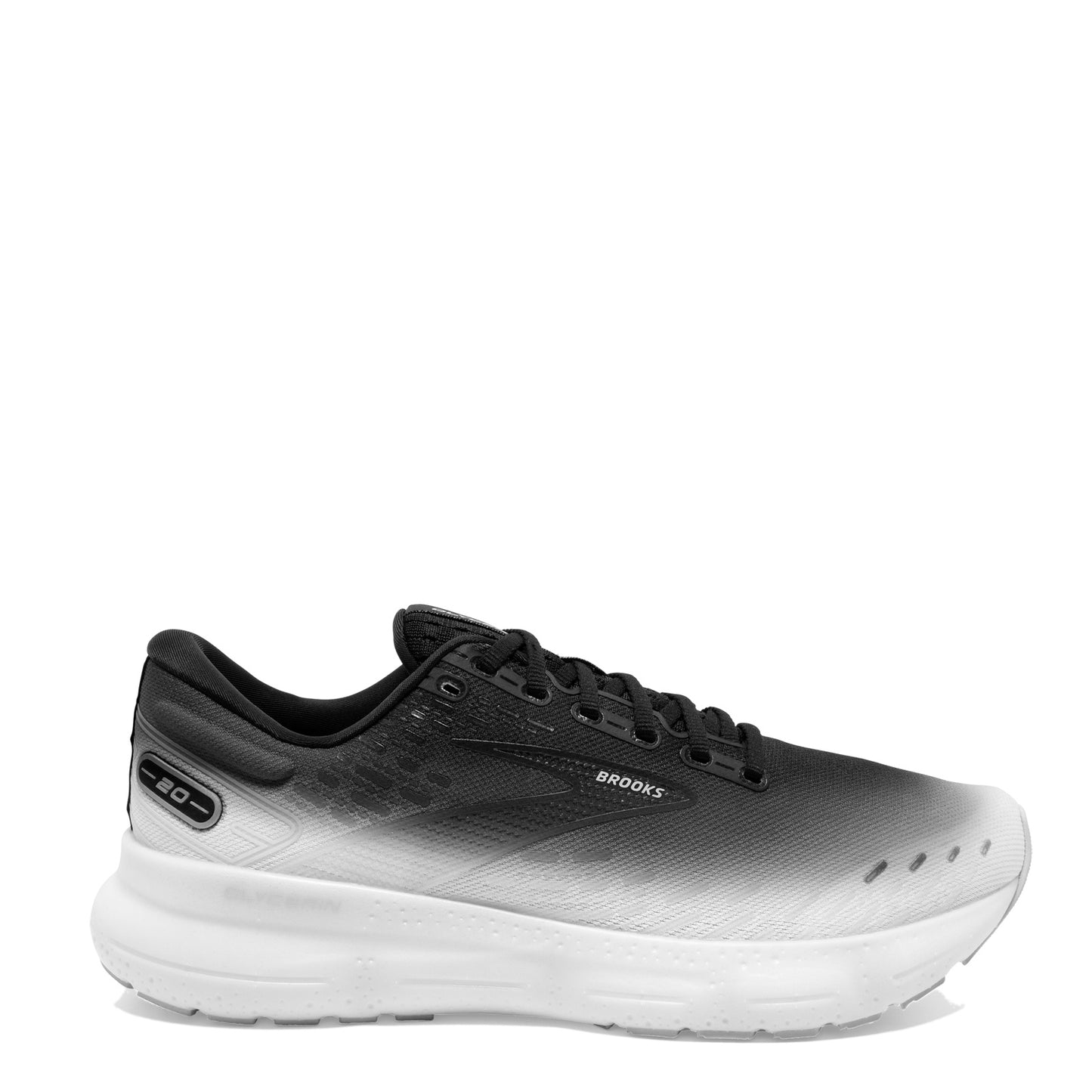 Peltz Shoes Men's Brooks Glycerin 20 Running Shoe BLACK WHITE FADE 1103821D075
