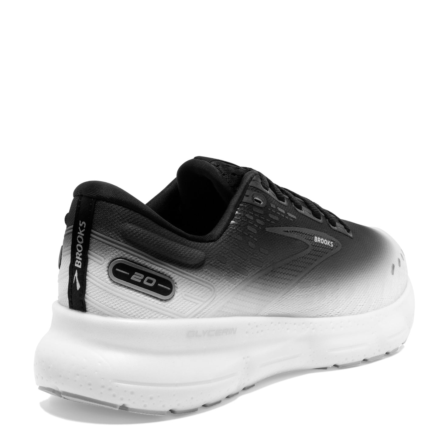 Peltz Shoes Men's Brooks Glycerin 20 Running Shoe BLACK WHITE FADE 1103821D075
