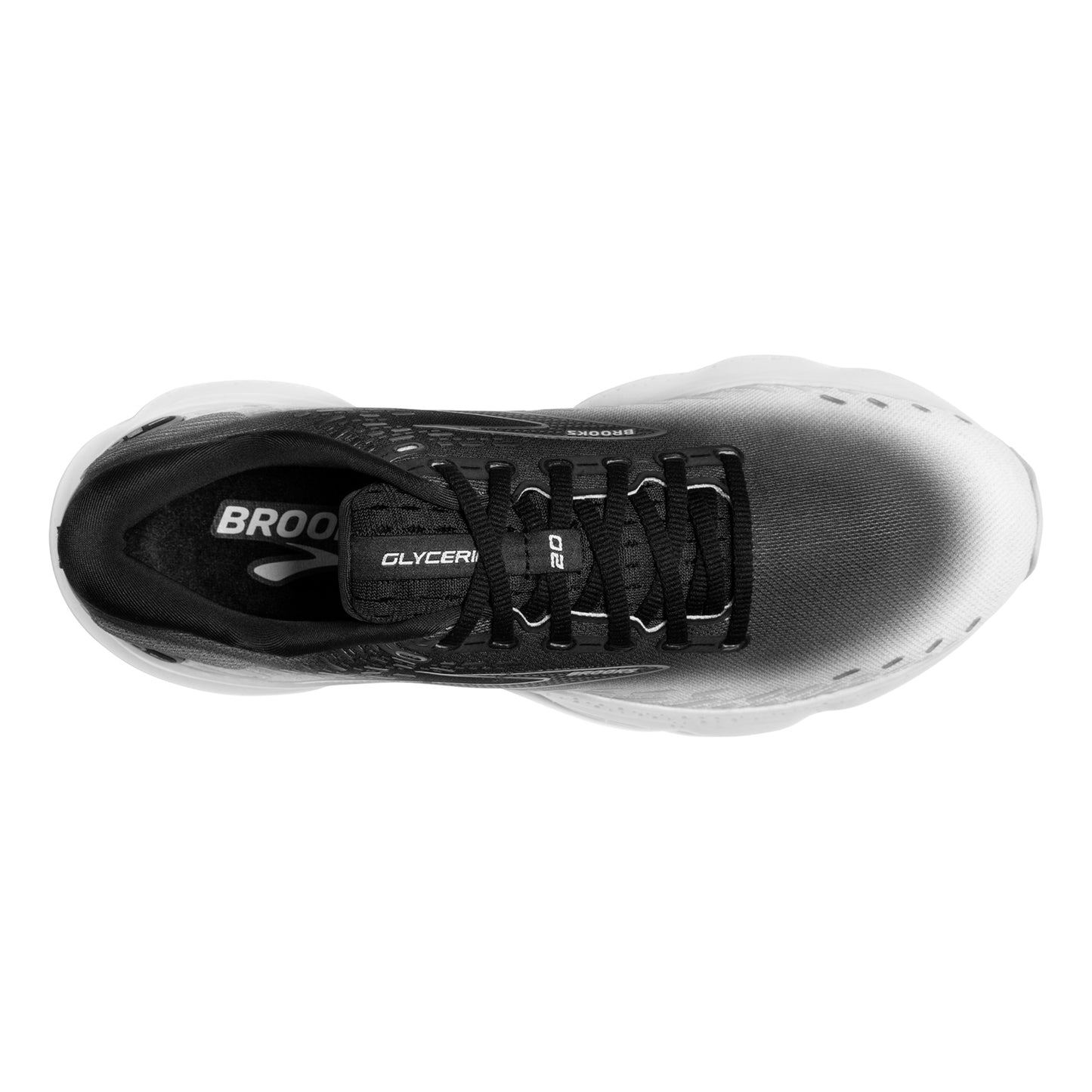Peltz Shoes Men's Brooks Glycerin 20 Running Shoe BLACK WHITE FADE 1103821D075