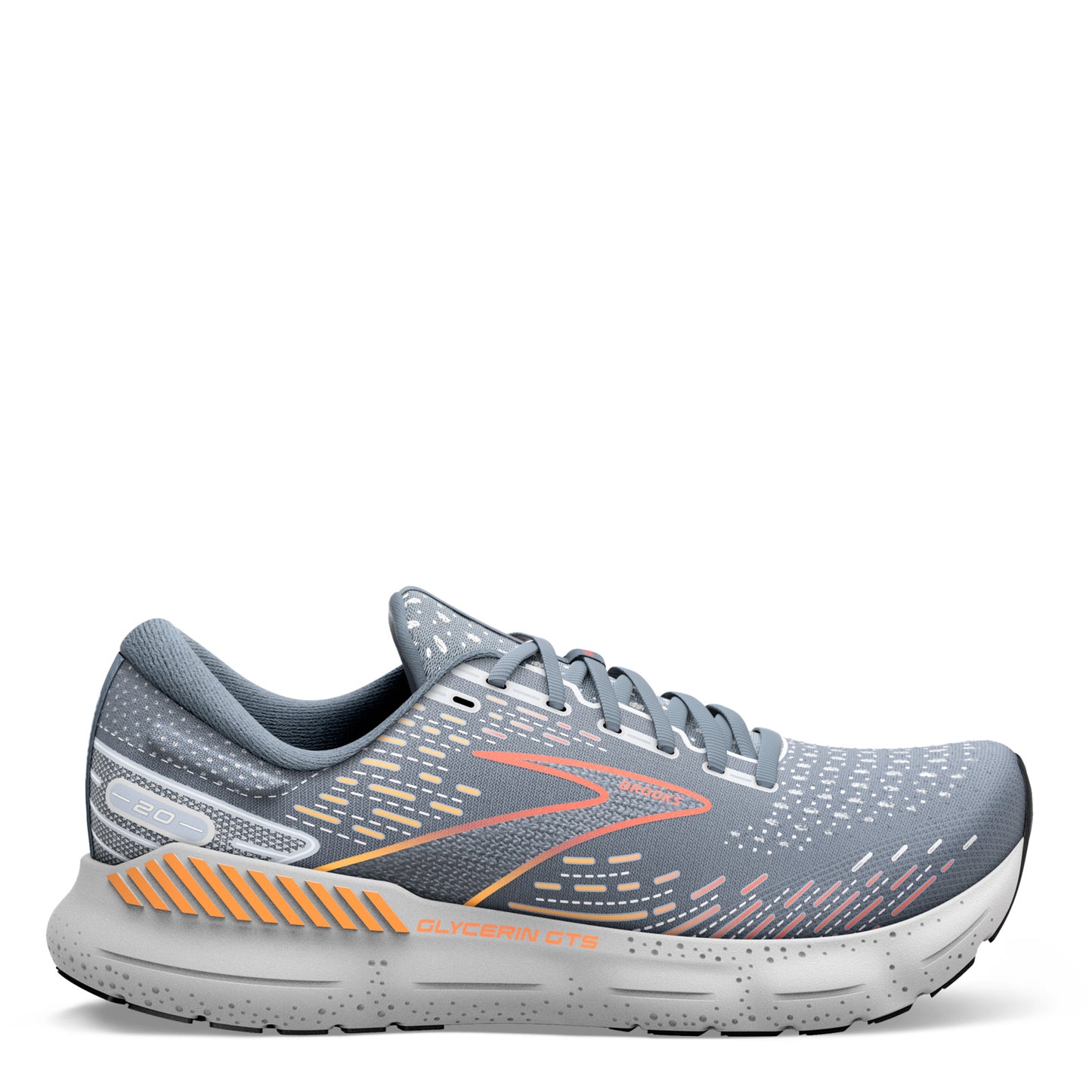 Peltz Shoes Men's Brooks Glycerin GTS 20 Running Shoe Grey/Chili/Orange 110383 1D 034