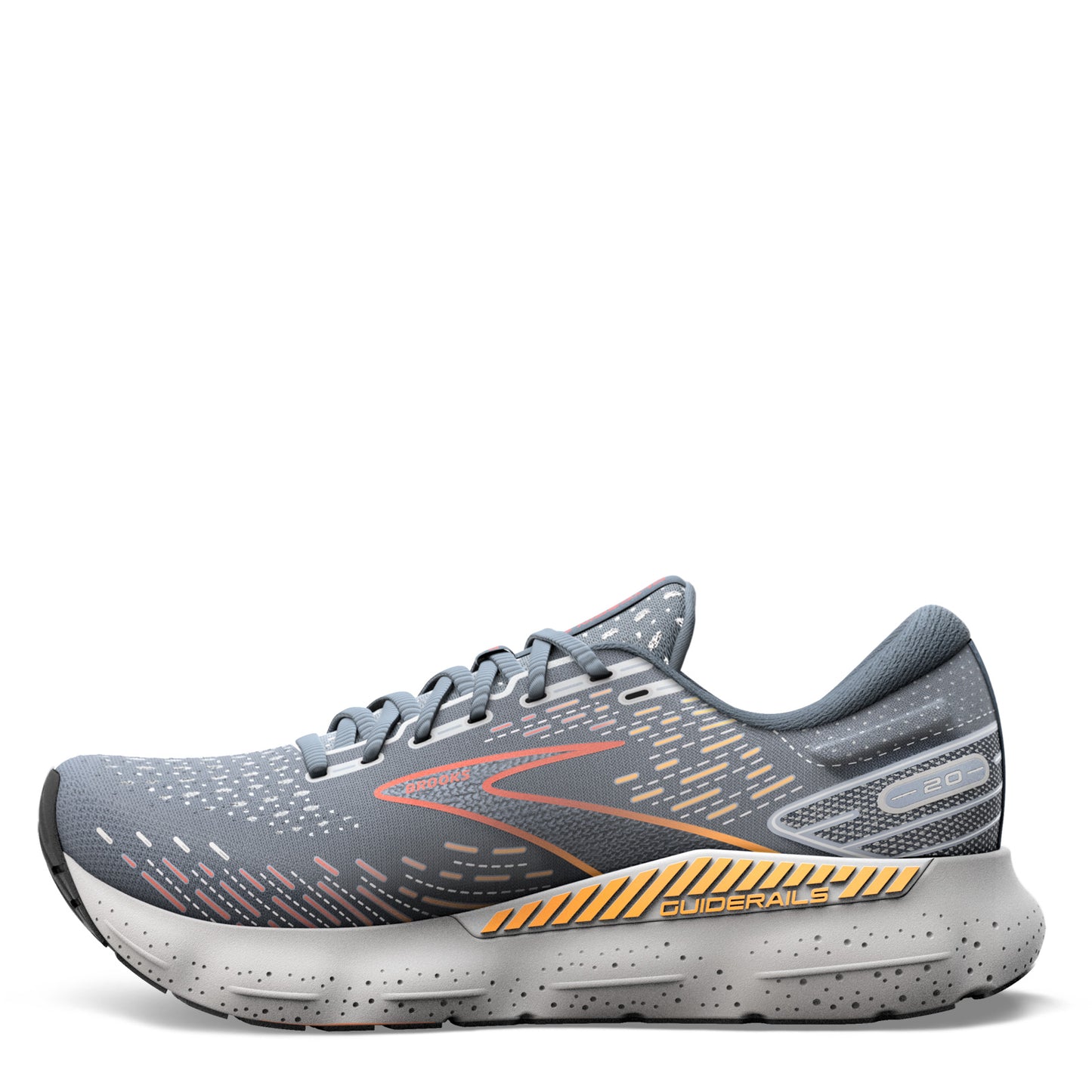 Peltz Shoes Men's Brooks Glycerin GTS 20 Running Shoe Grey/Chili/Orange 110383 1D 034